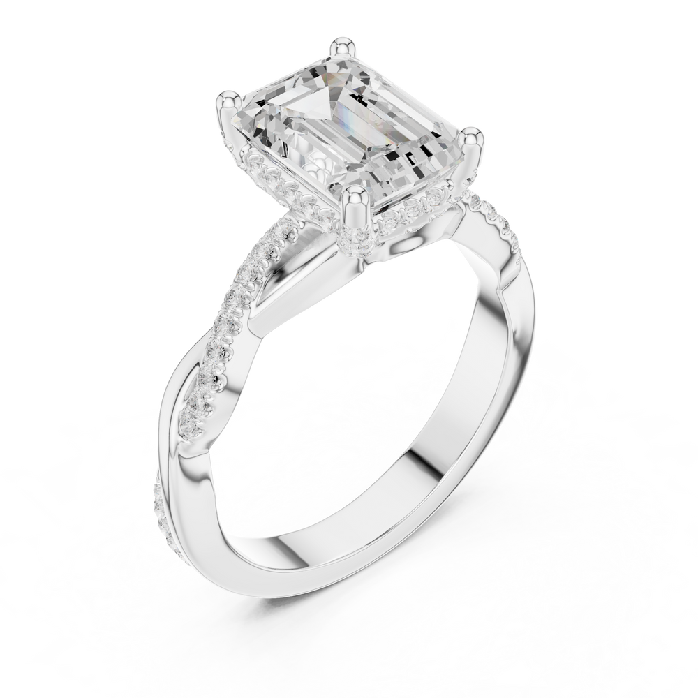 Emerald Cut Twisted Pave Diamond Engagement Ring