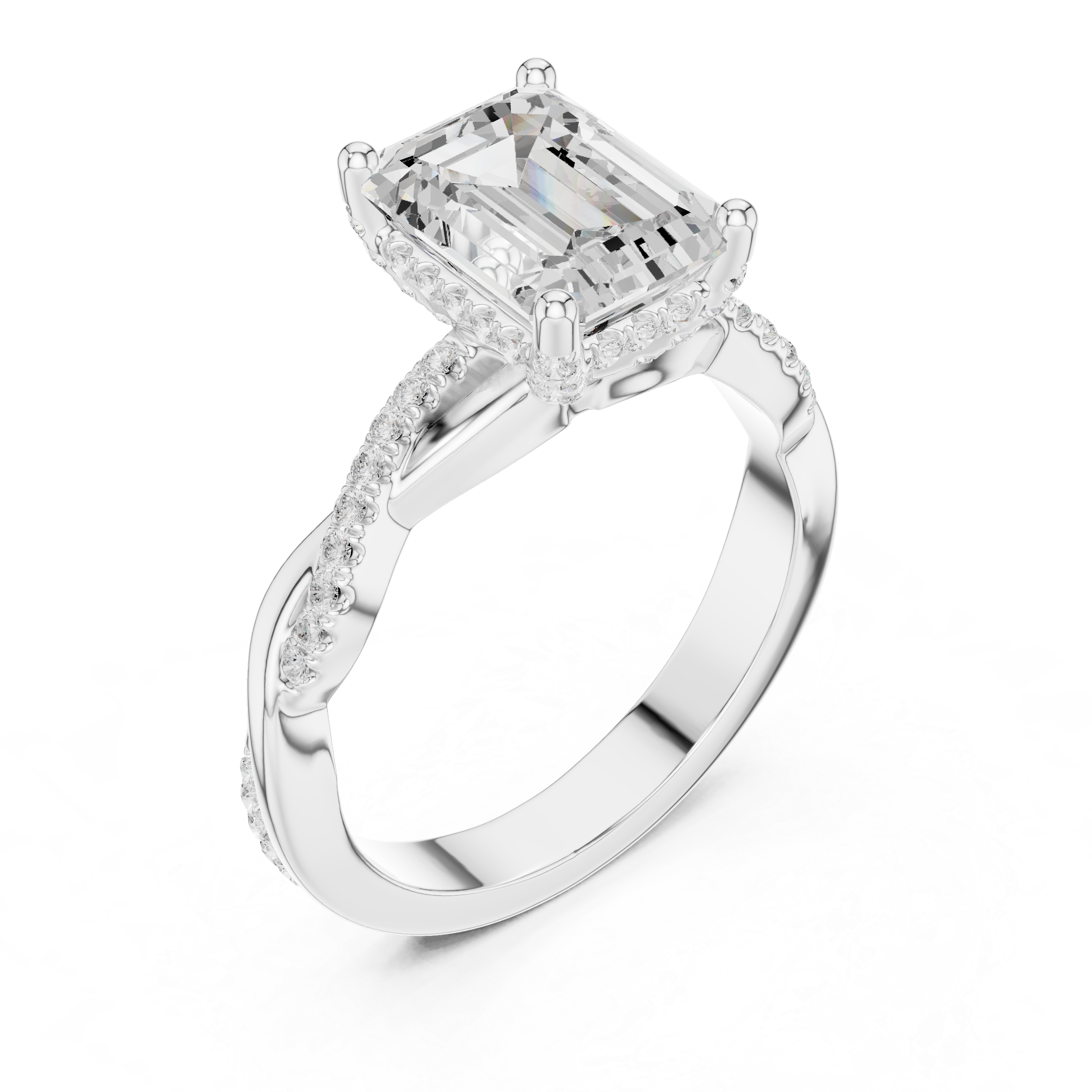 Emerald Cut Twisted Pave Diamond Engagement Ring
