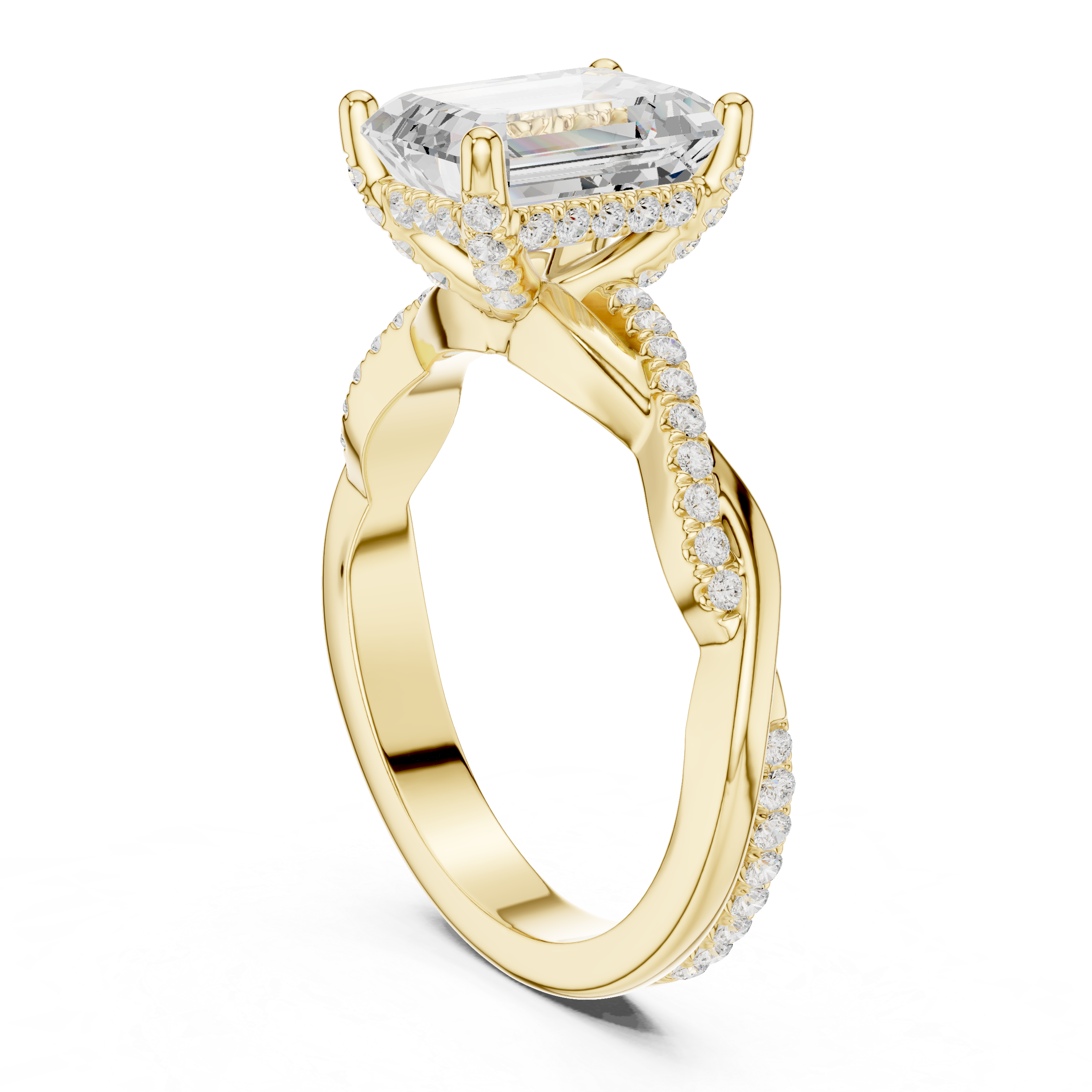 Emerald Cut Twisted Pave Diamond Engagement Ring