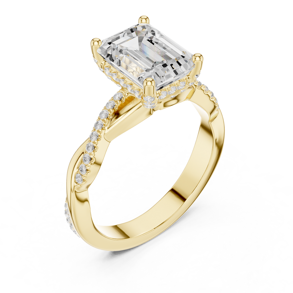 Emerald Cut Twisted Pave Diamond Engagement Ring