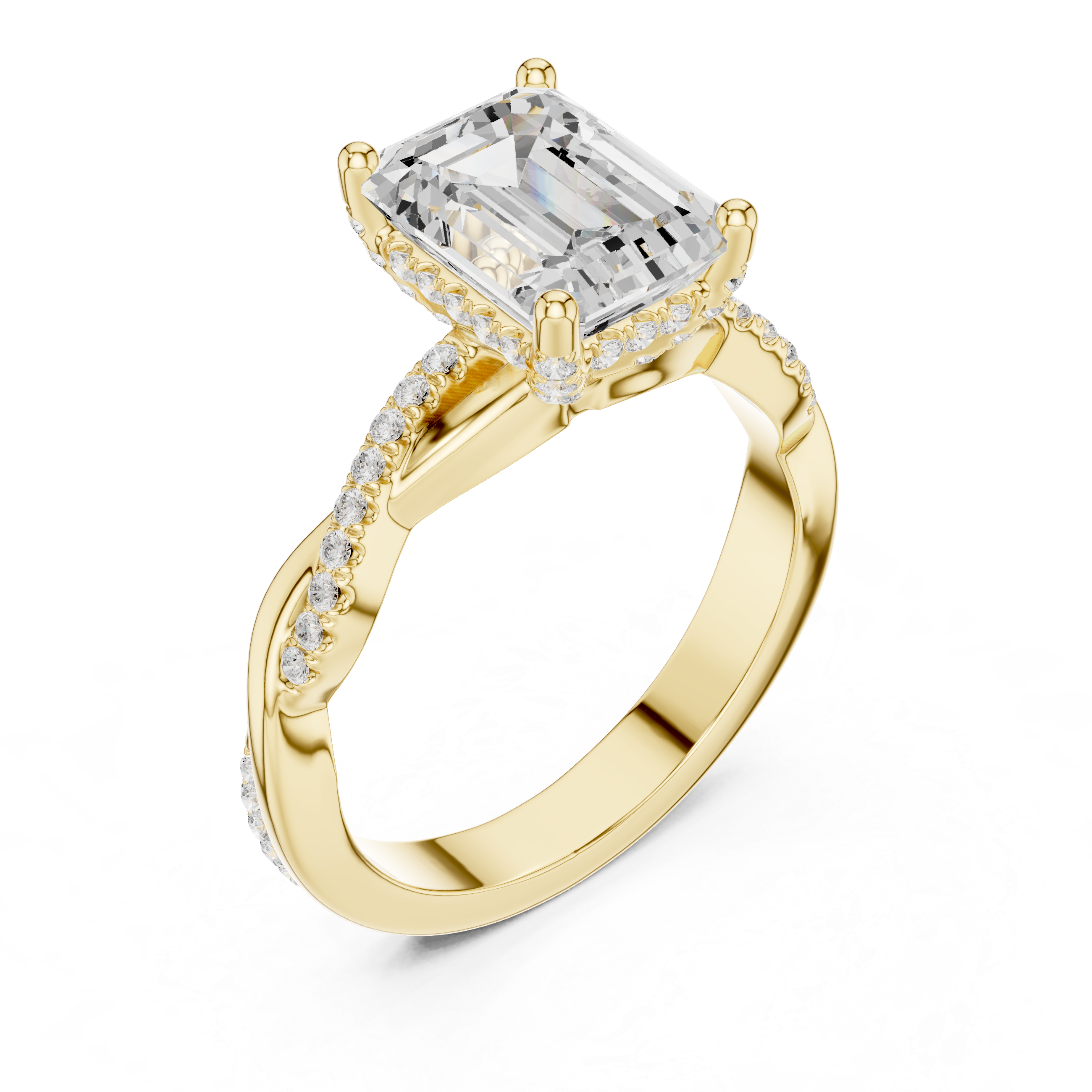 Emerald Cut Twisted Pave Diamond Engagement Ring