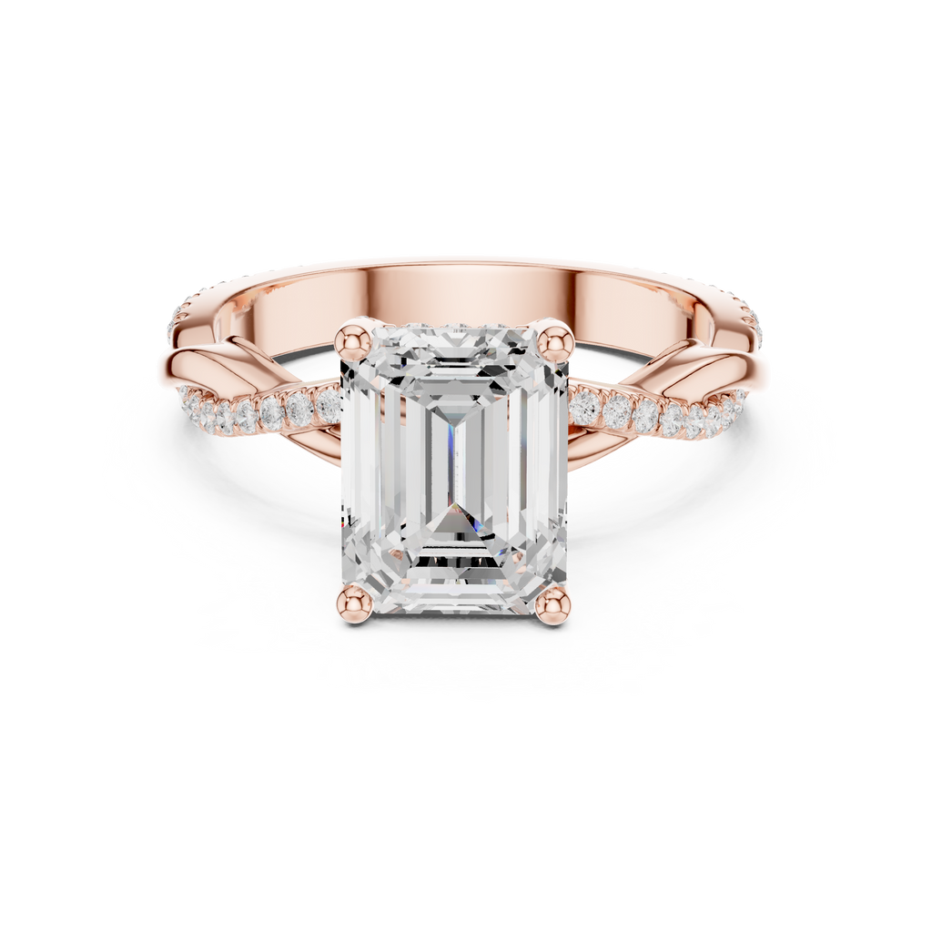 Emerald Cut Twisted Pave Diamond Engagement Ring