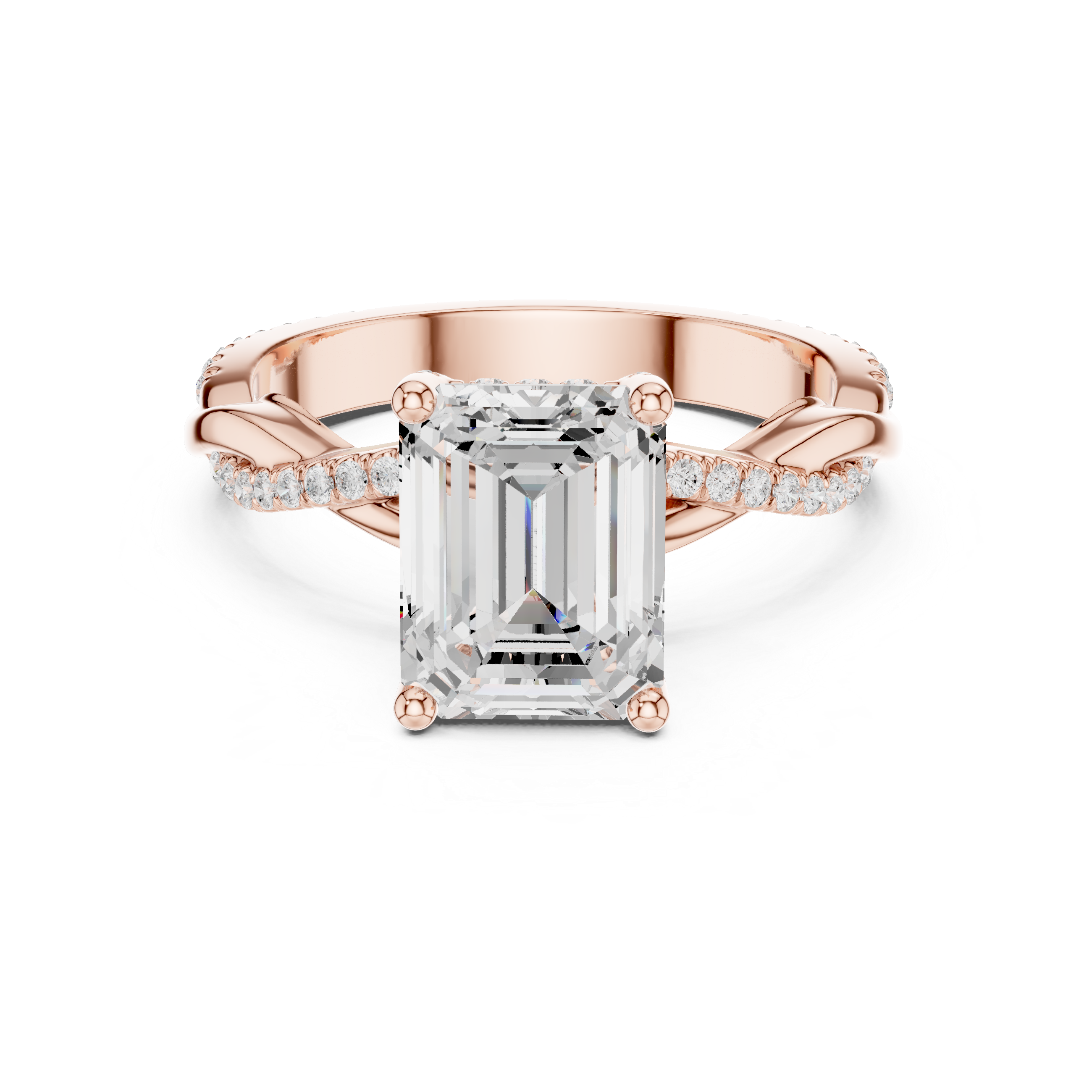 Emerald Cut Twisted Pave Diamond Engagement Ring