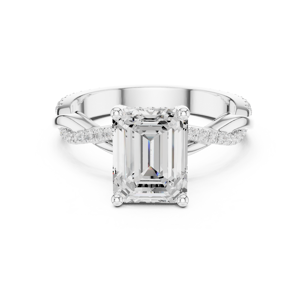 Emerald Cut Twisted Pave Diamond Engagement Ring