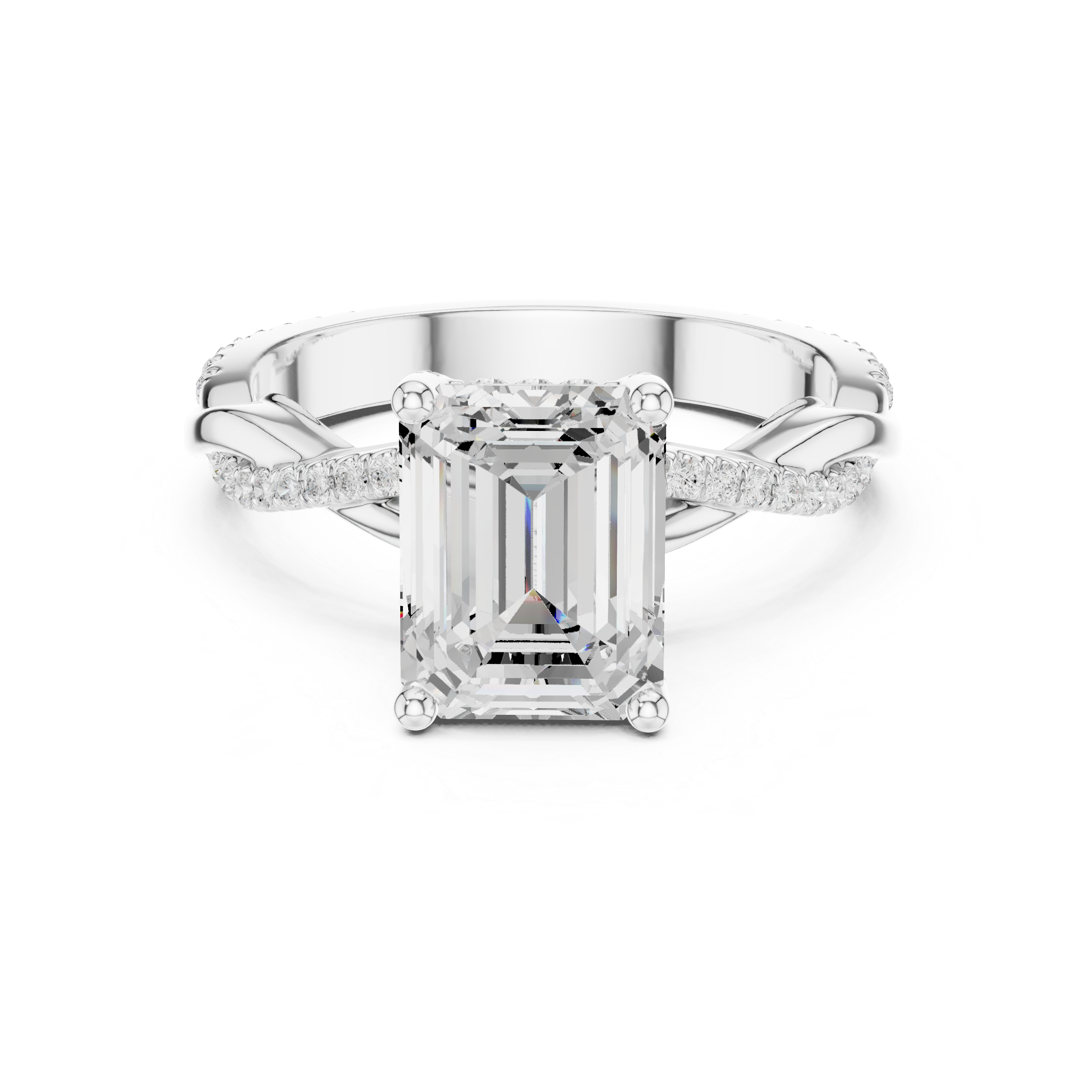 Emerald Cut Twisted Pave Diamond Engagement Ring