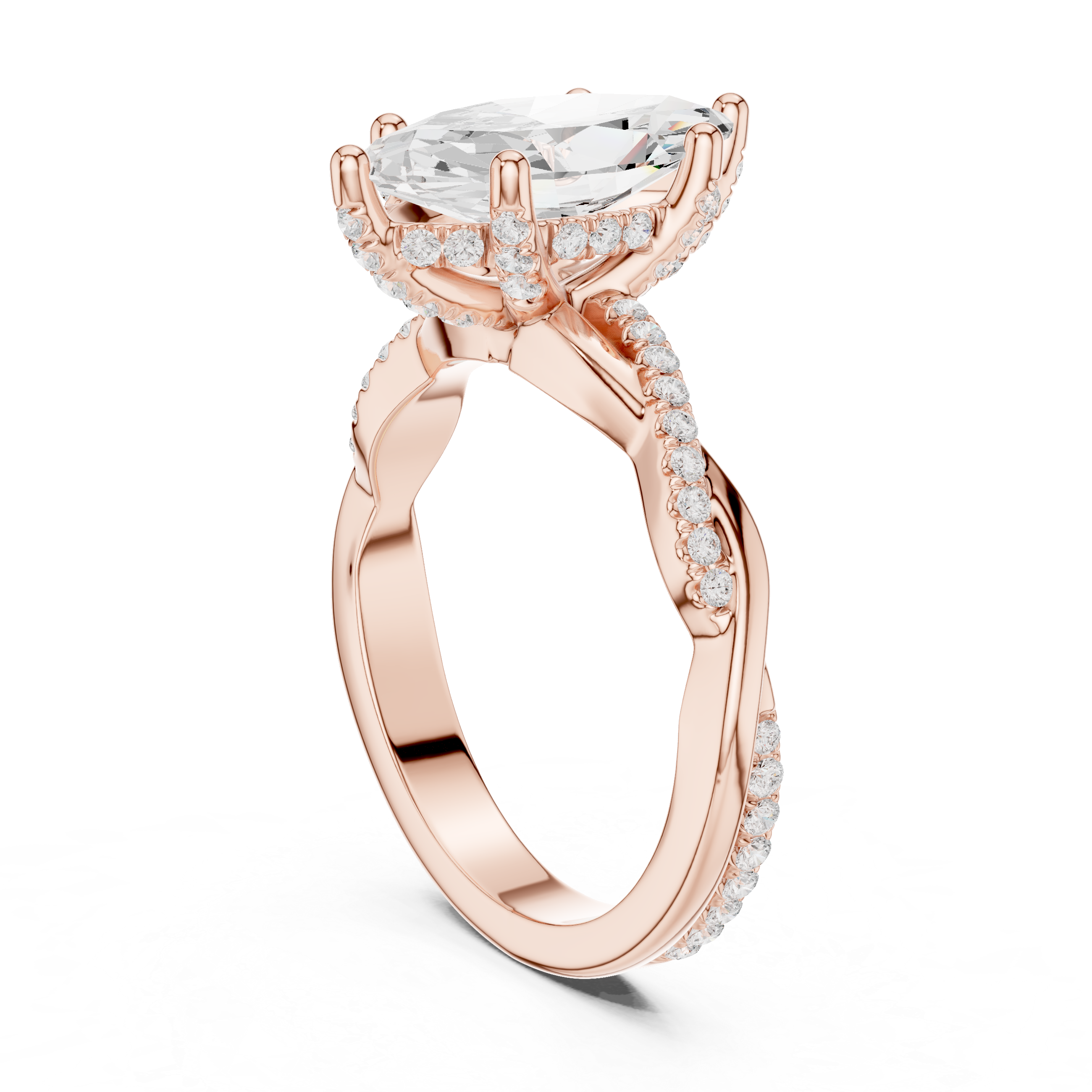 Marquise Cut Twisted Pave Diamond Engagement Ring