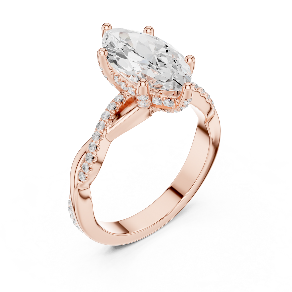 Marquise Cut Twisted Pave Diamond Engagement Ring