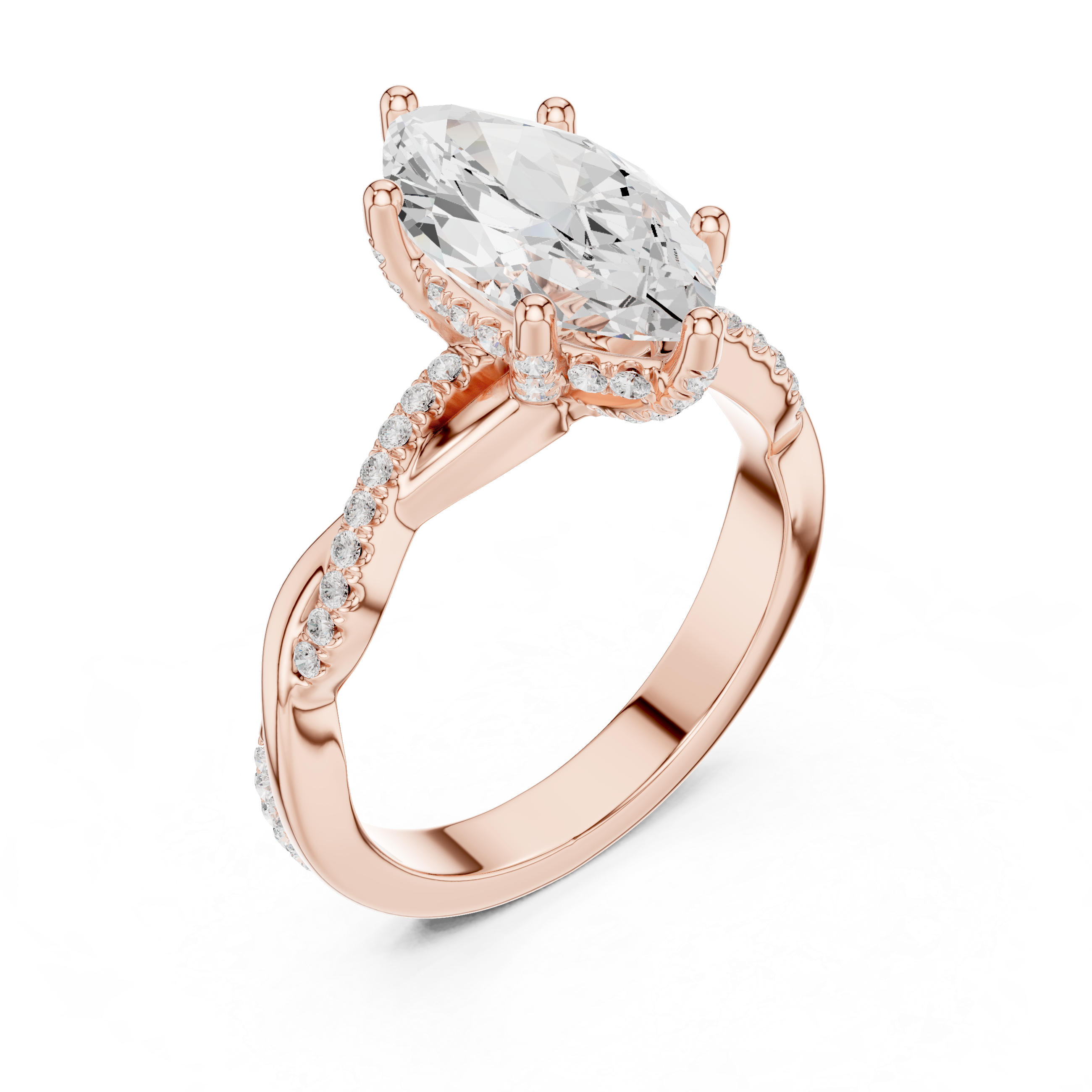 Marquise Cut Twisted Pave Diamond Engagement Ring