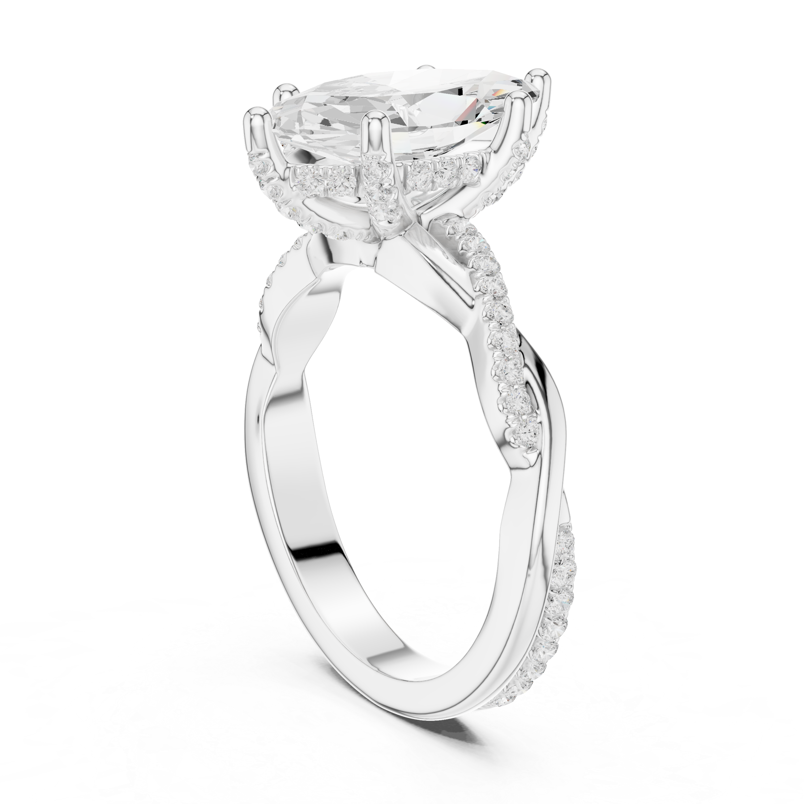 Marquise Cut Twisted Pave Diamond Engagement Ring
