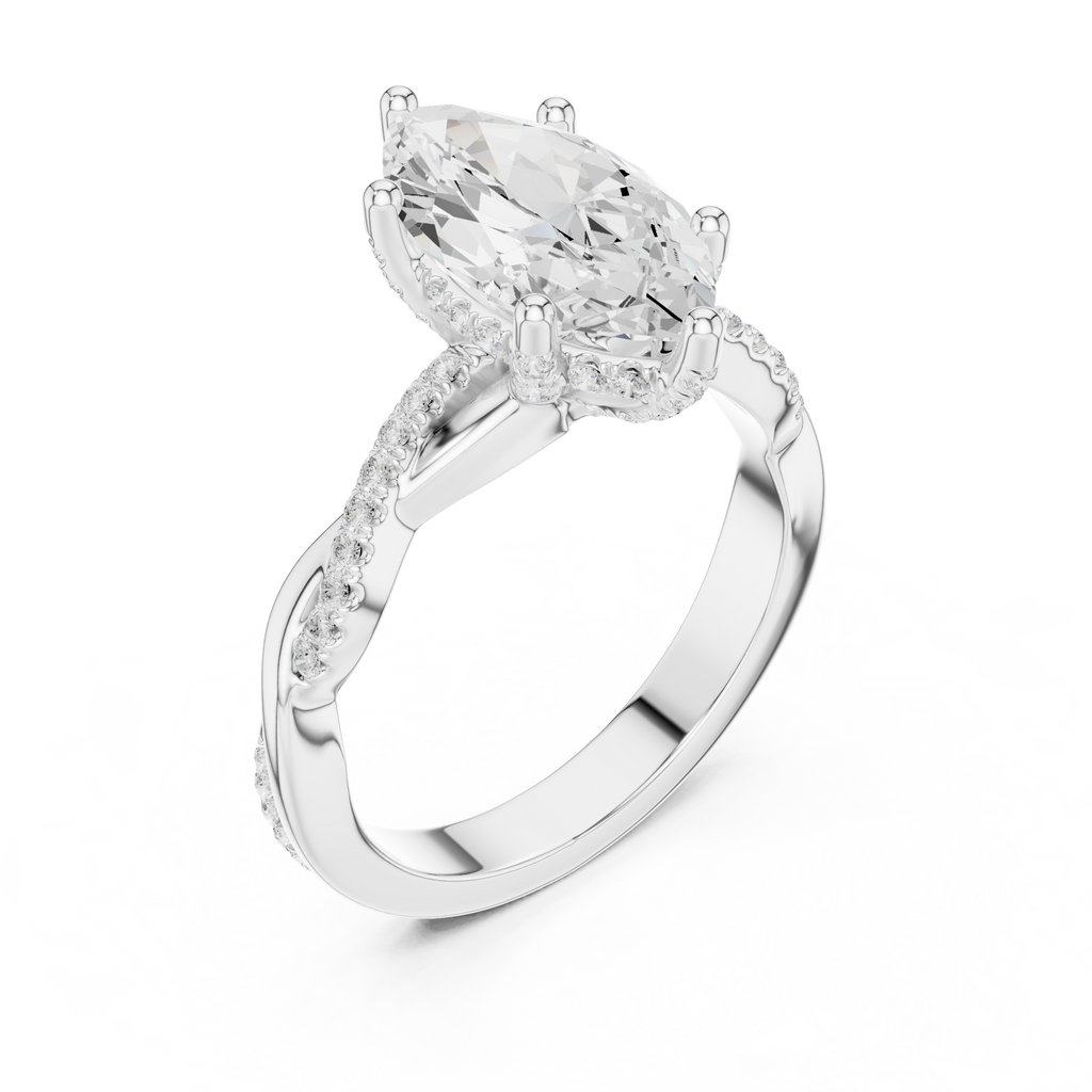 Marquise Cut Twisted Pave Diamond Engagement Ring