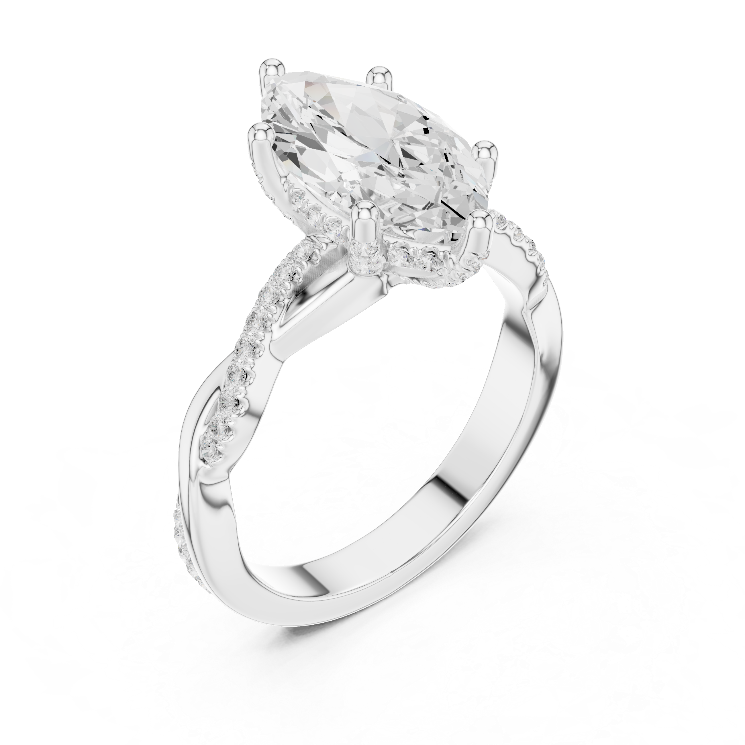Marquise Cut Twisted Pave Diamond Engagement Ring