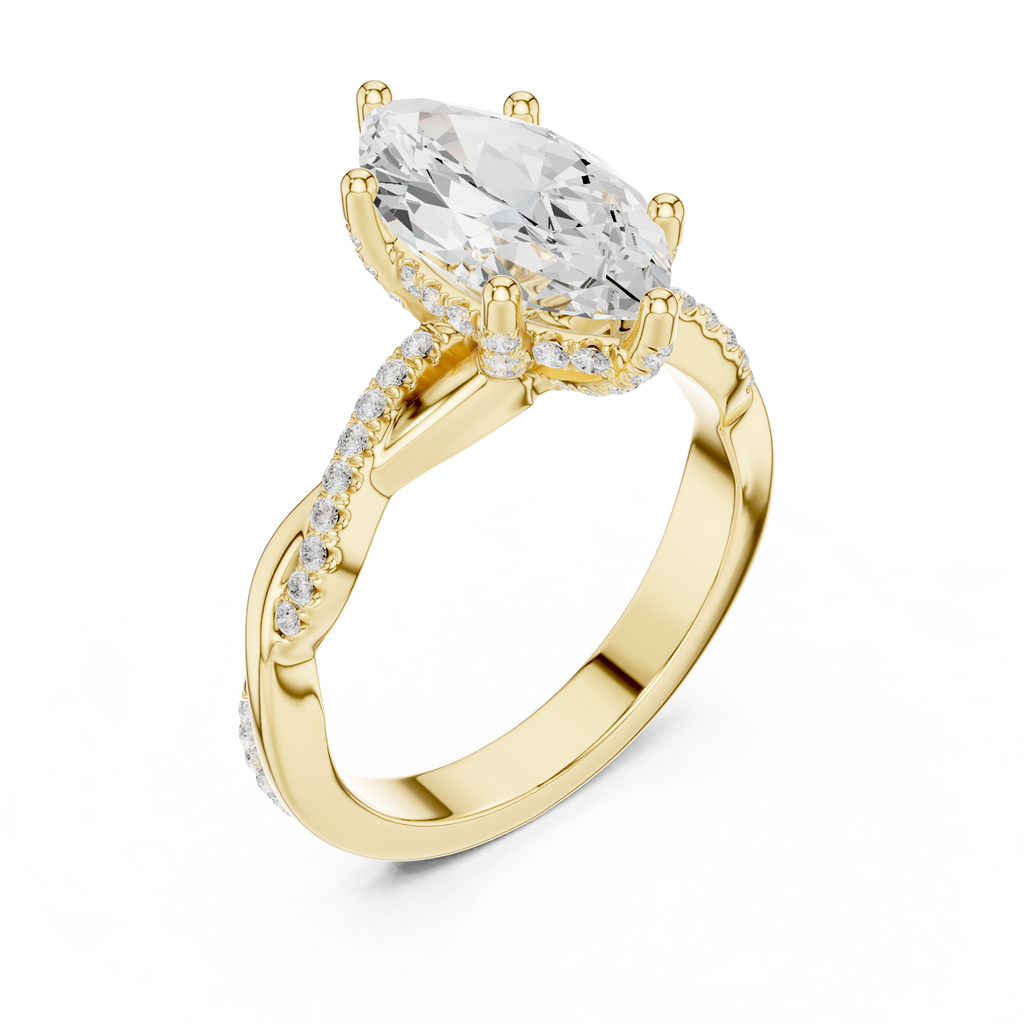 Marquise Cut Twisted Pave Diamond Engagement Ring