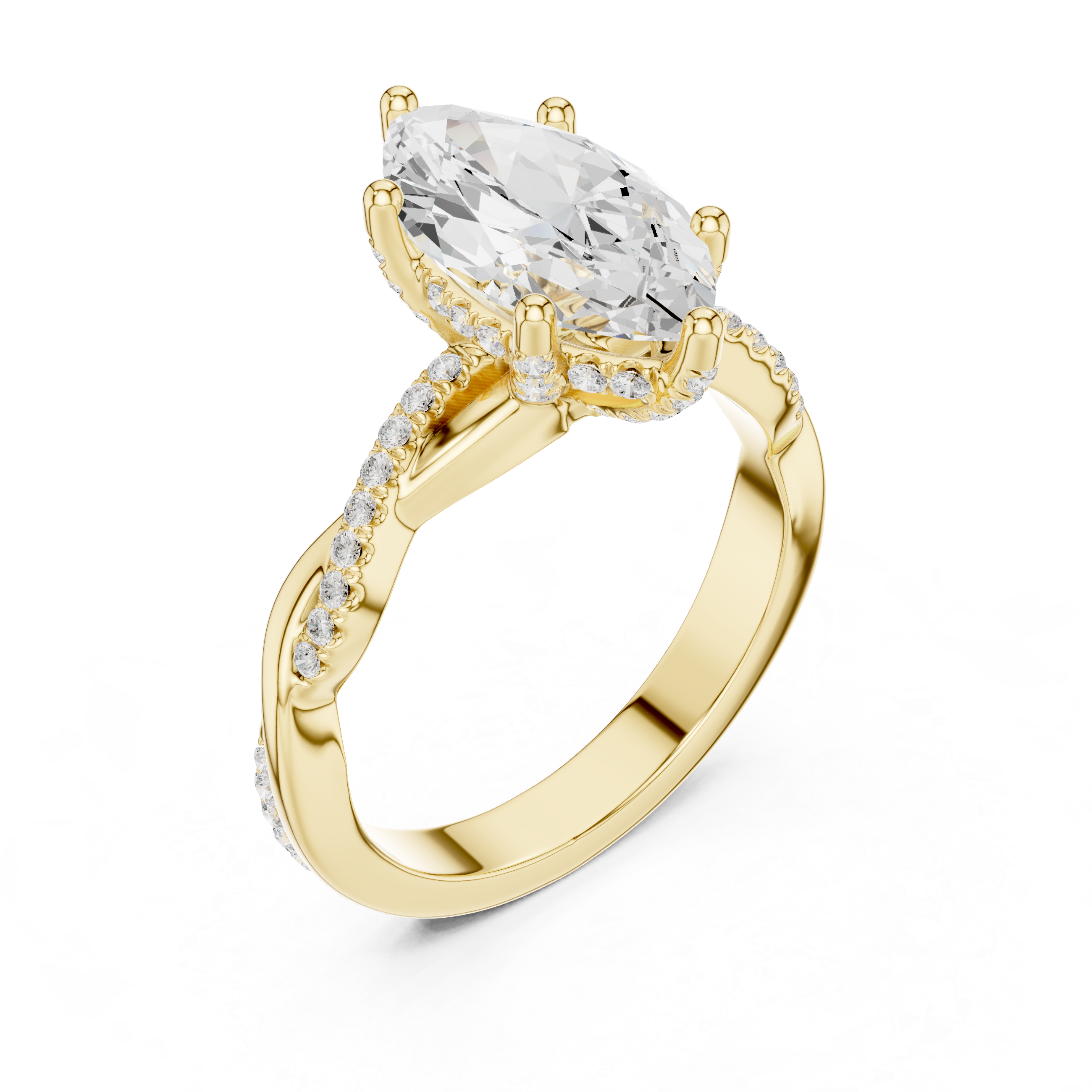 Marquise Cut Twisted Pave Diamond Engagement Ring