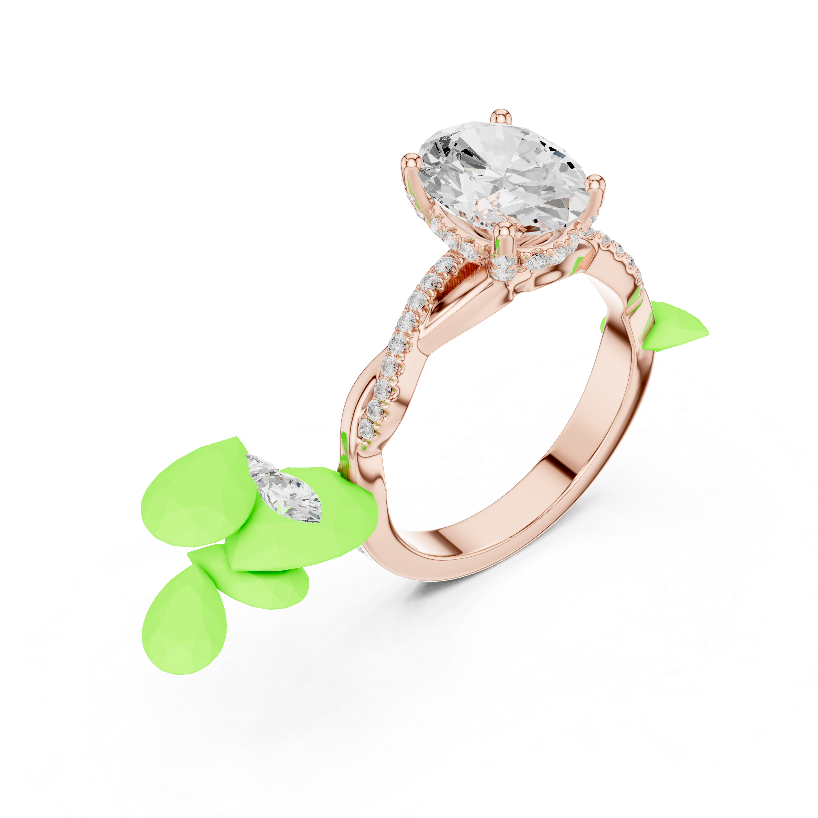 Oval Cut Twisted Pave Diamond Engagement Ring