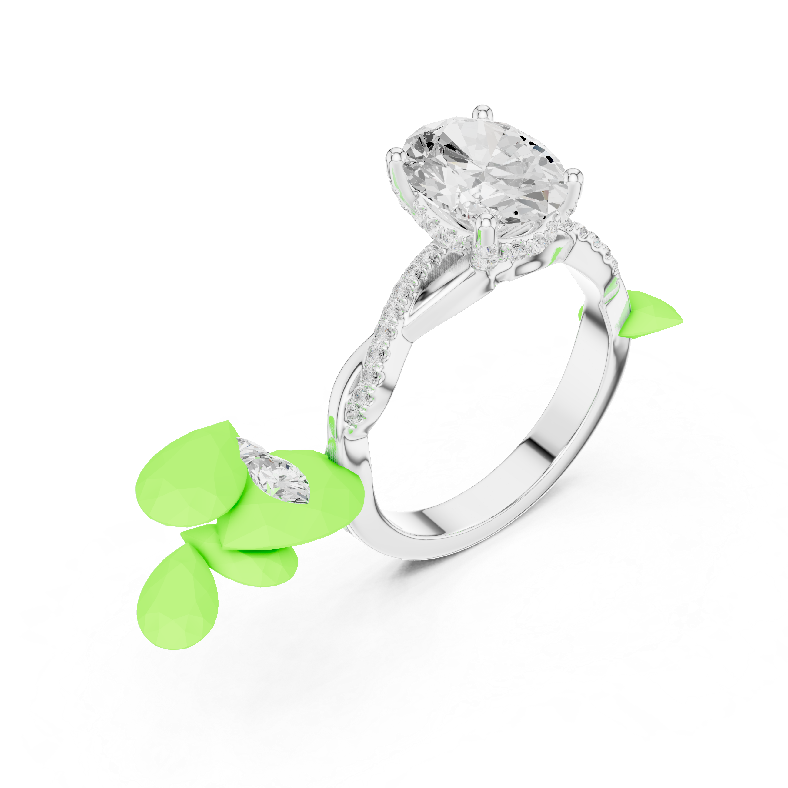 Oval Cut Twisted Pave Diamond Engagement Ring