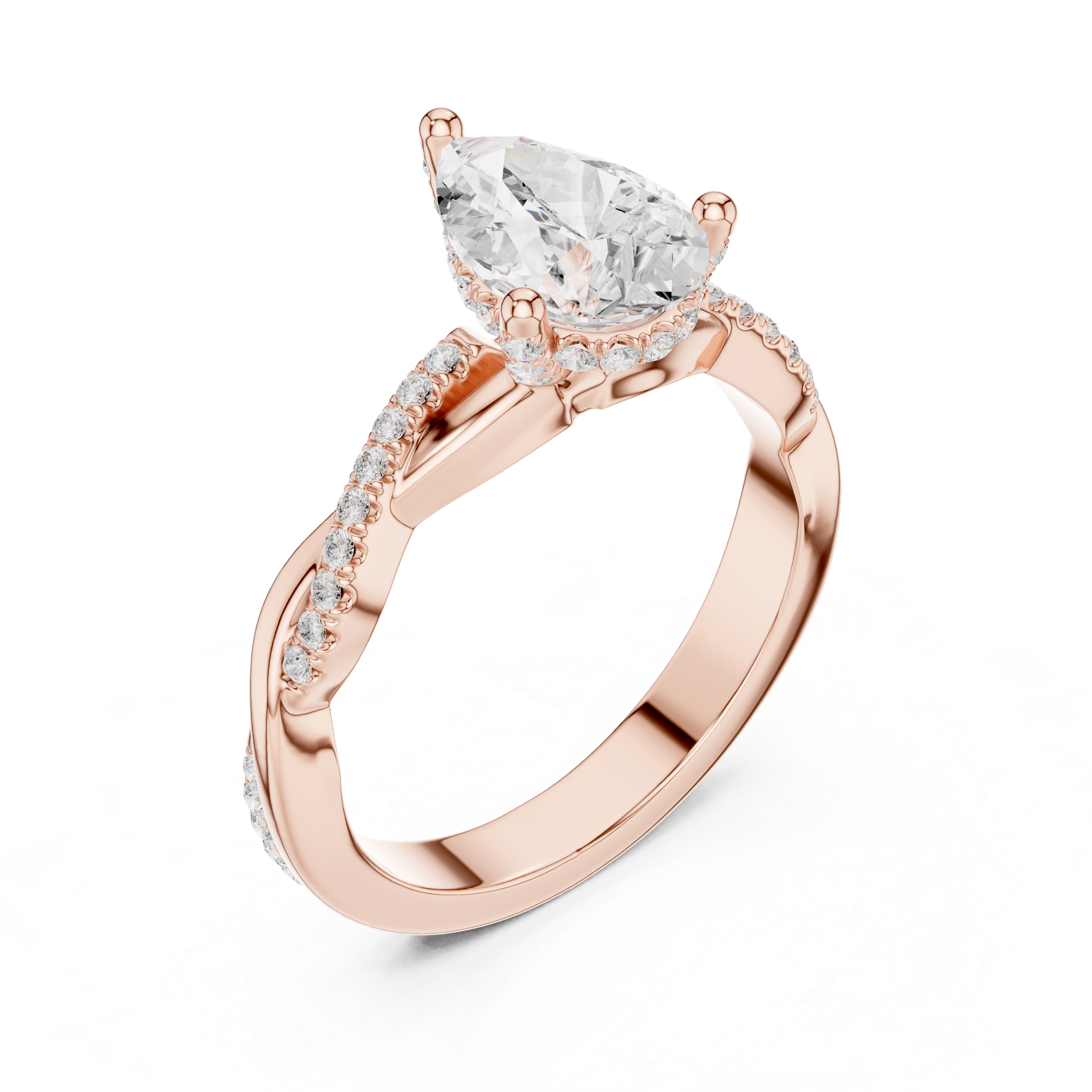 Pear Cut Twisted Pave Diamond Engagement Ring
