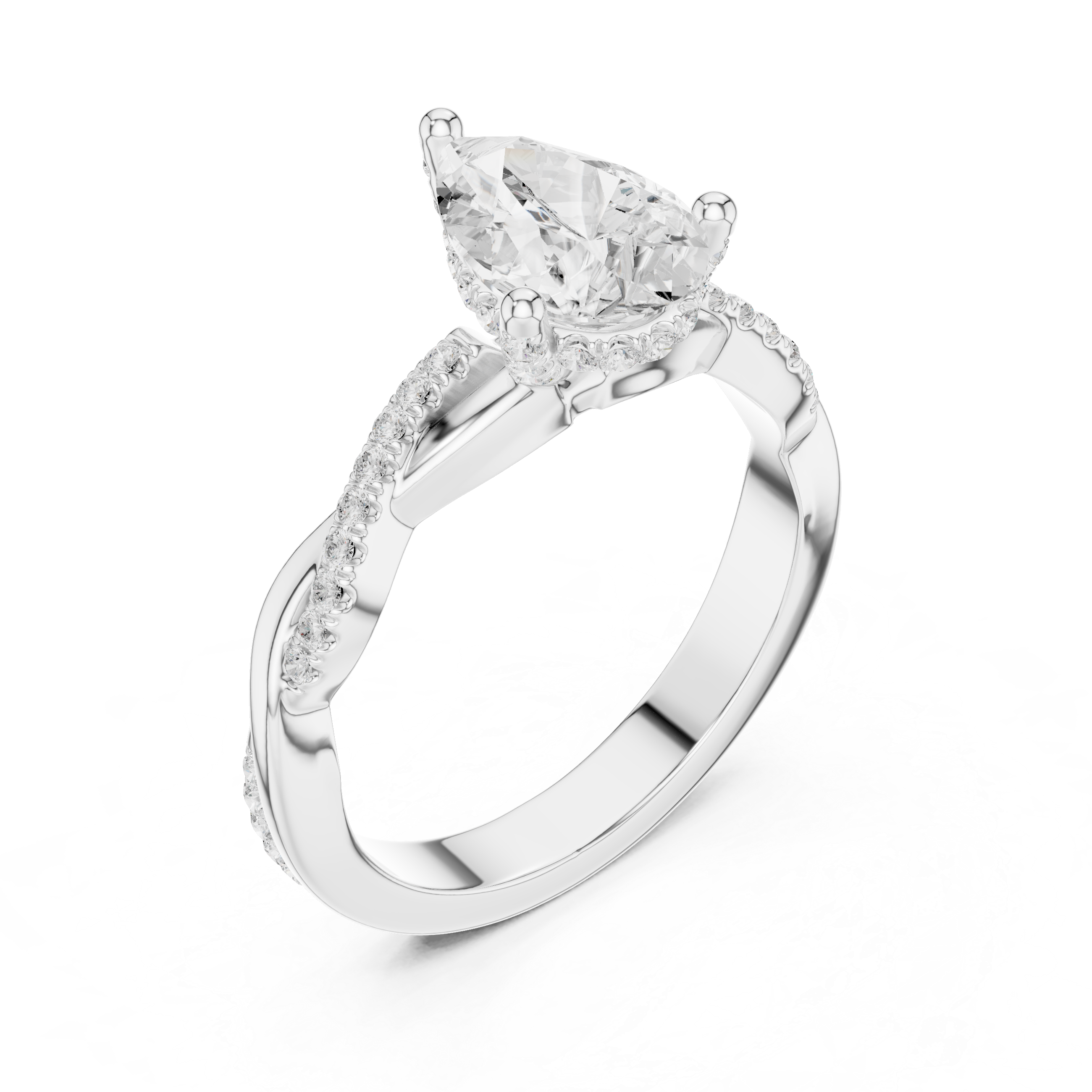 Pear Cut Twisted Pave Diamond Engagement Ring