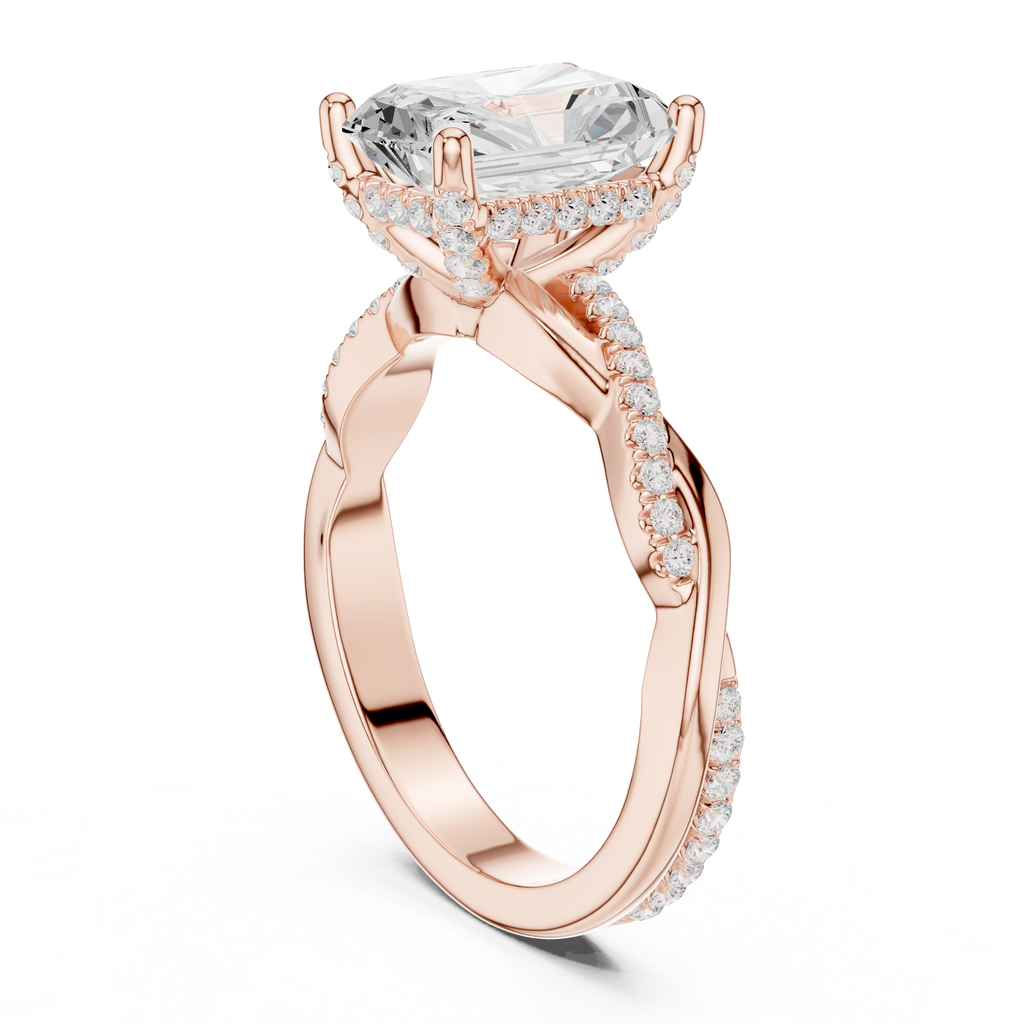 Radiant Cut Twisted Pave Diamond Engagement Ring