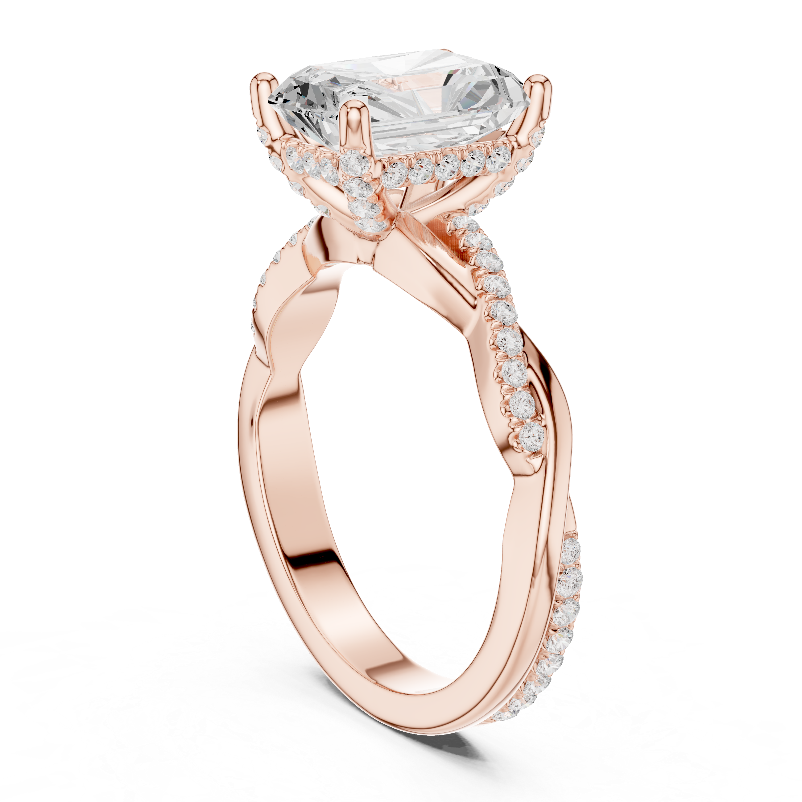 Radiant Cut Twisted Pave Diamond Engagement Ring