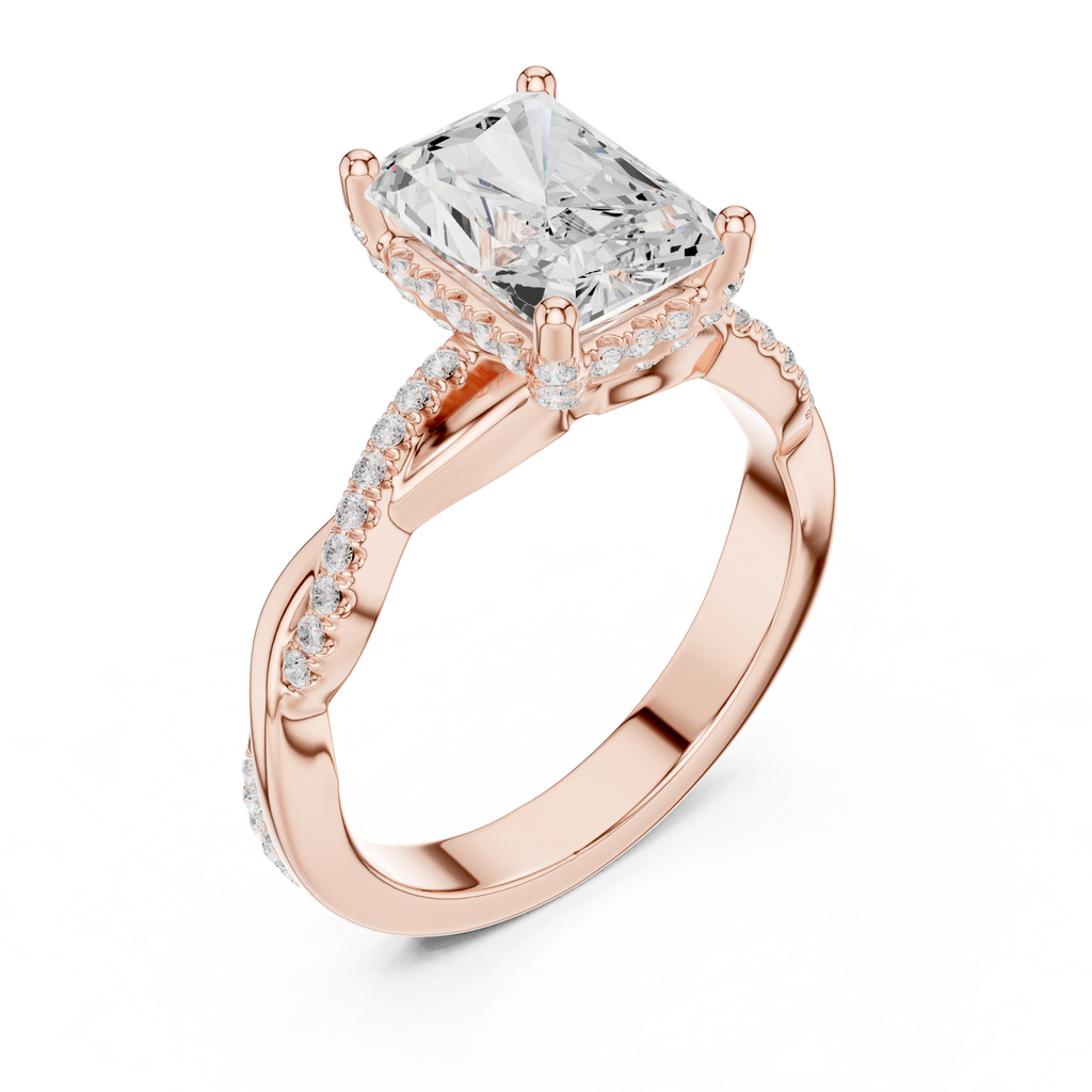 Radiant Cut Twisted Pave Diamond Engagement Ring