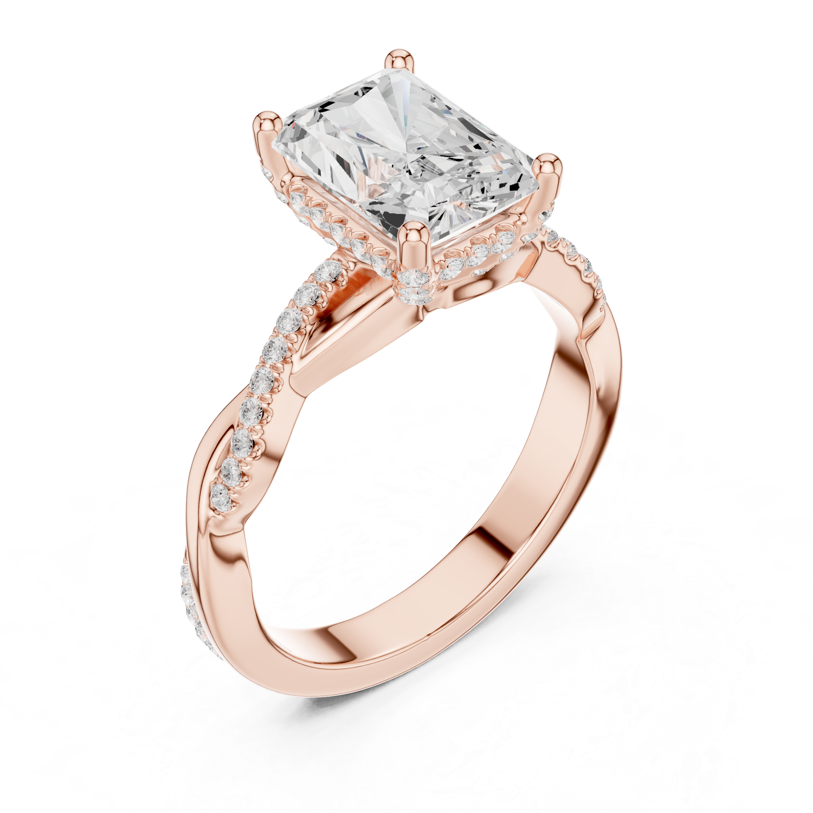Radiant Cut Twisted Pave Diamond Engagement Ring