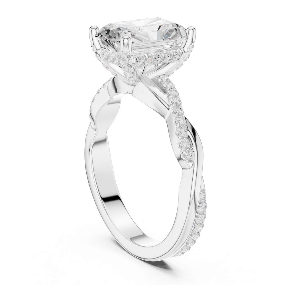 Radiant Cut Twisted Pave Diamond Engagement Ring