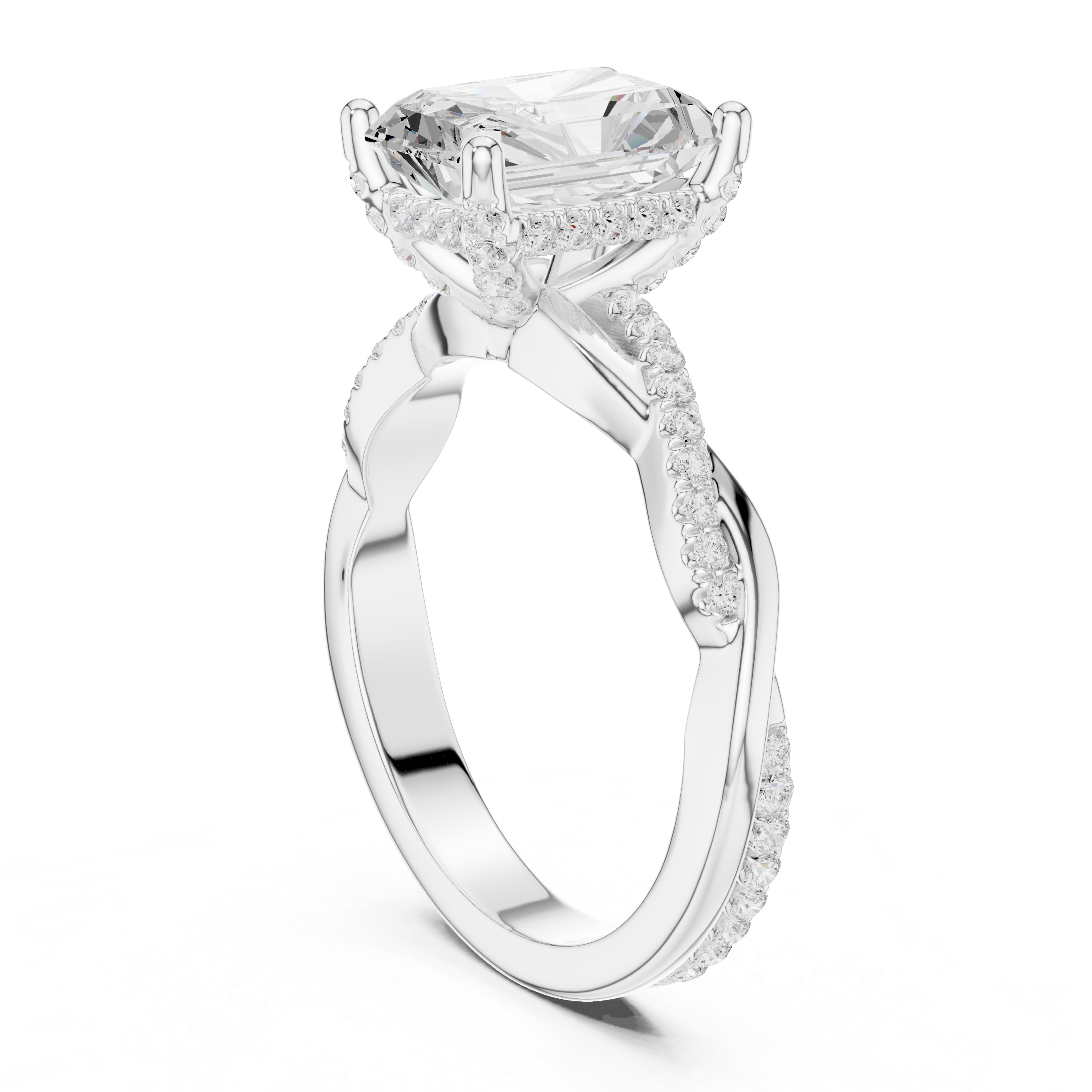 Radiant Cut Twisted Pave Diamond Engagement Ring