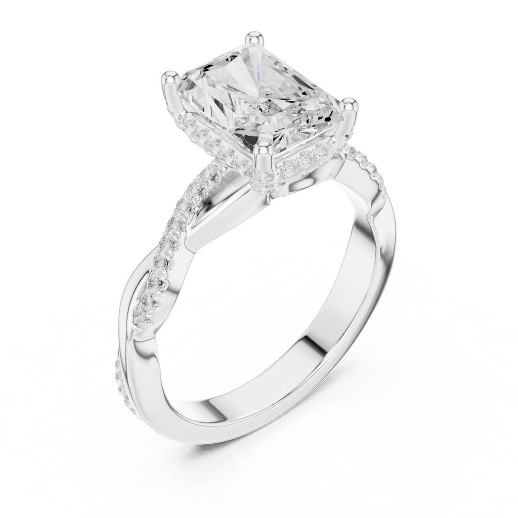 Radiant Cut Twisted Pave Diamond Engagement Ring