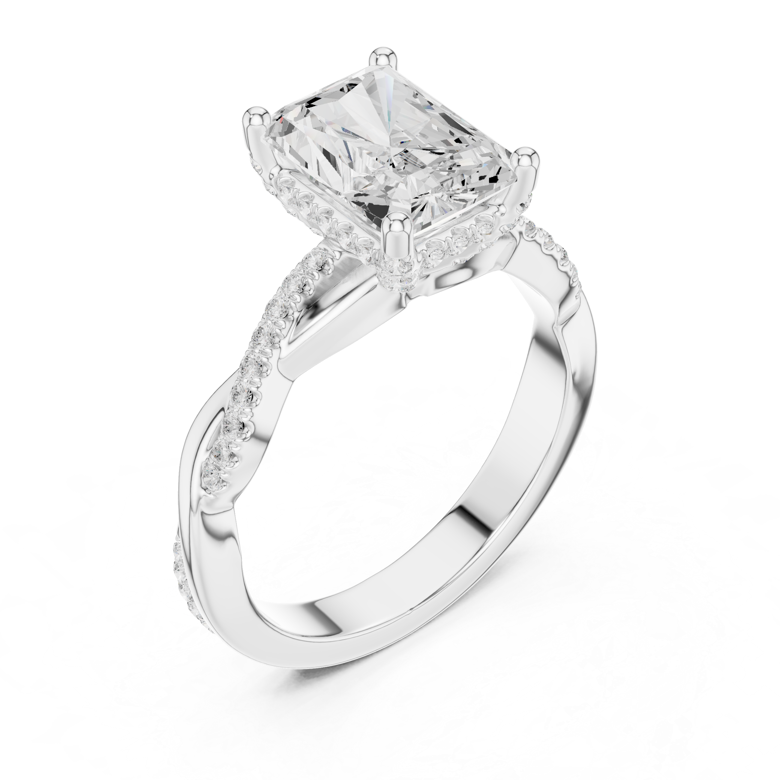 Radiant Cut Twisted Pave Diamond Engagement Ring