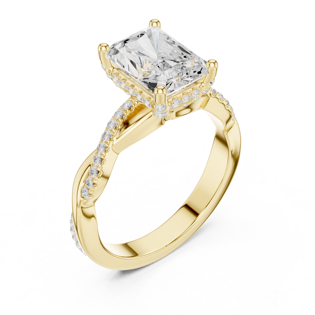 Radiant Cut Twisted Pave Diamond Engagement Ring