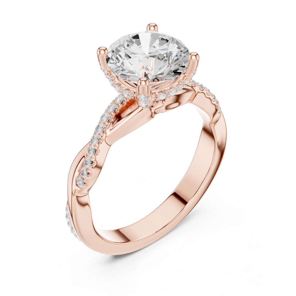 Round Brilliant Cut Twisted Pave Diamond Engagement Ring