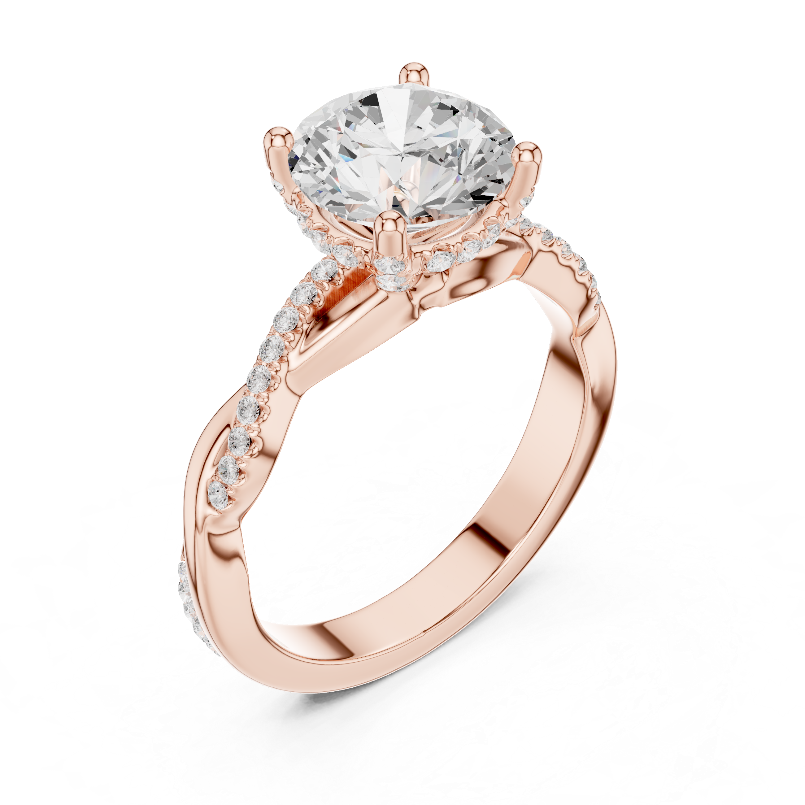 Round Brilliant Cut Twisted Pave Diamond Engagement Ring