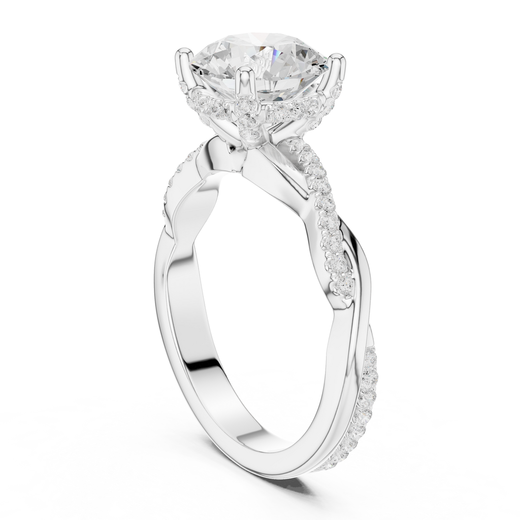 Round Brilliant Cut Twisted Pave Diamond Engagement Ring