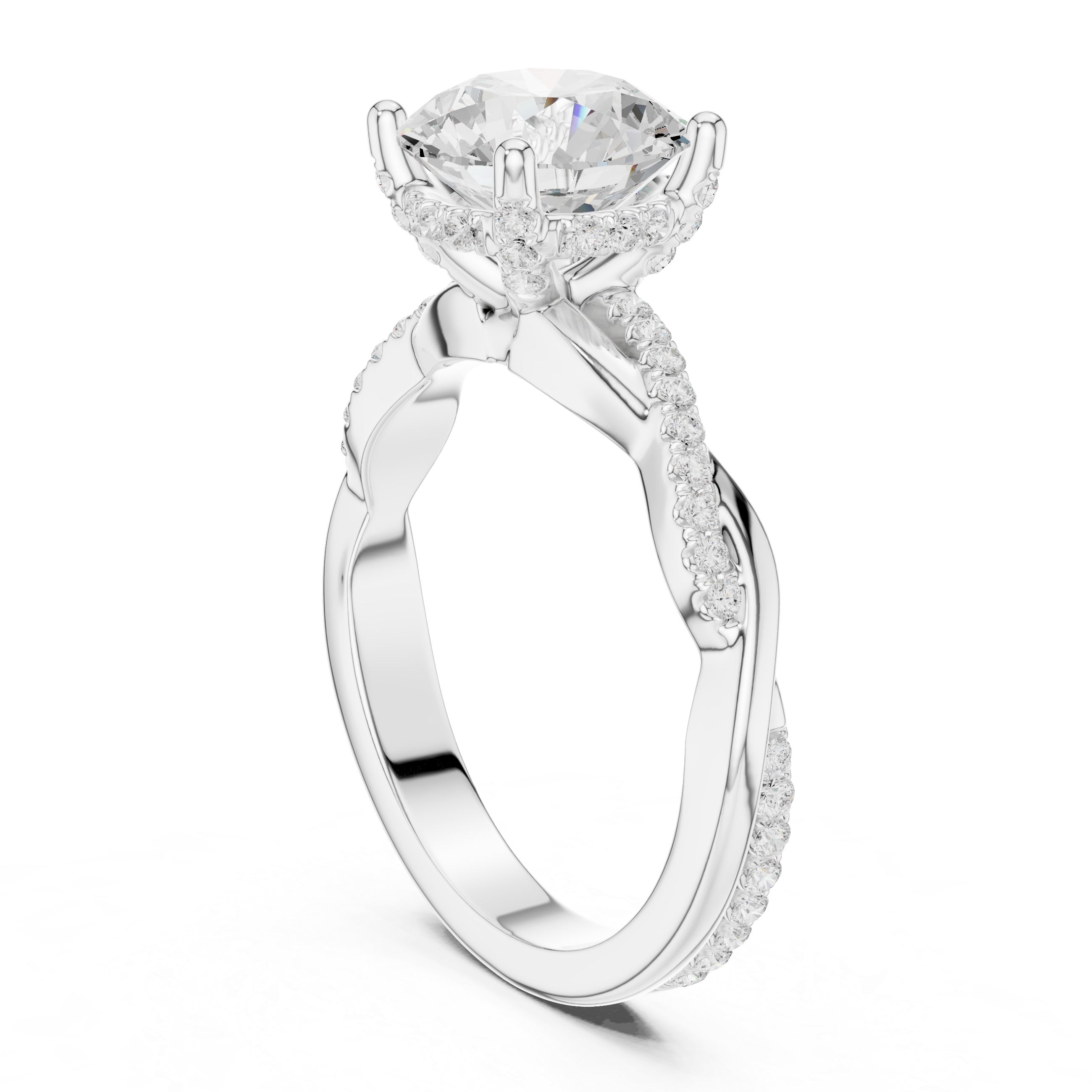 Round Brilliant Cut Twisted Pave Diamond Engagement Ring