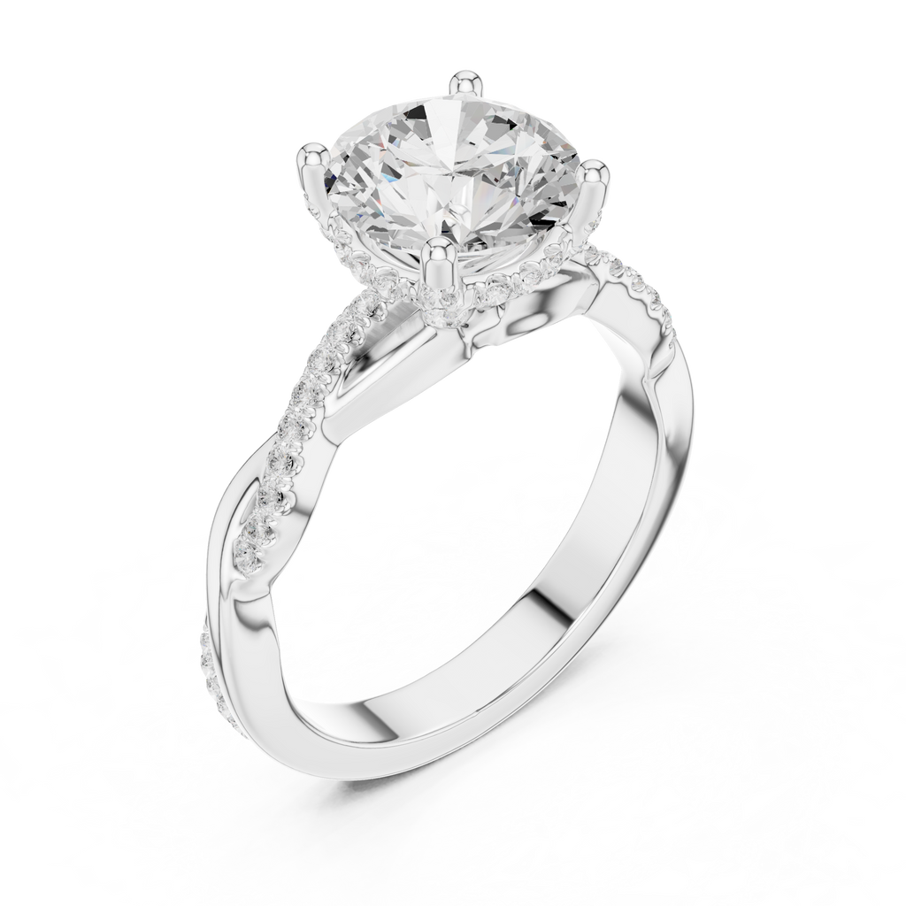 Round Brilliant Cut Twisted Pave Diamond Engagement Ring