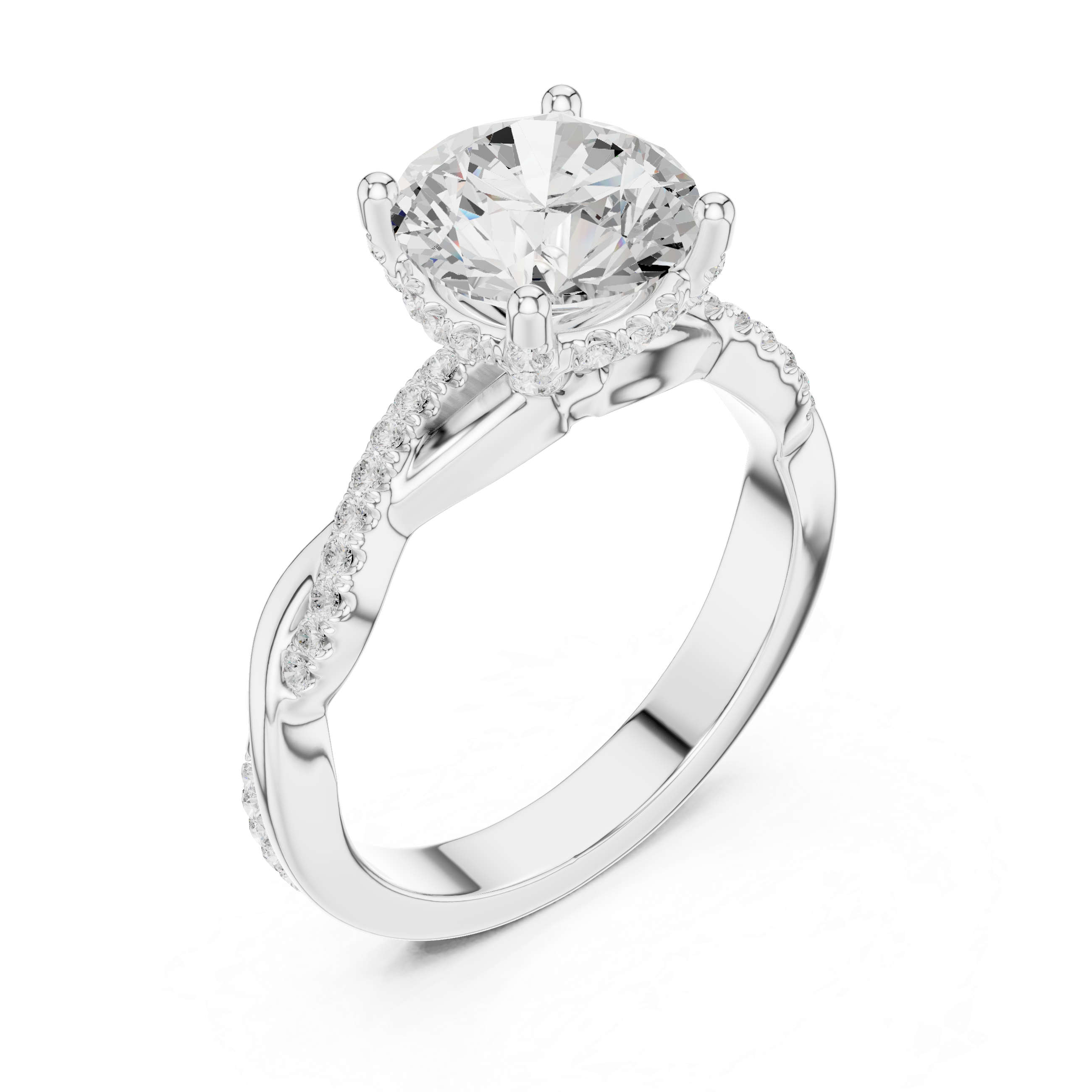Round Brilliant Cut Twisted Pave Diamond Engagement Ring