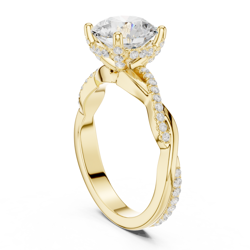 Round Brilliant Cut Twisted Pave Diamond Engagement Ring
