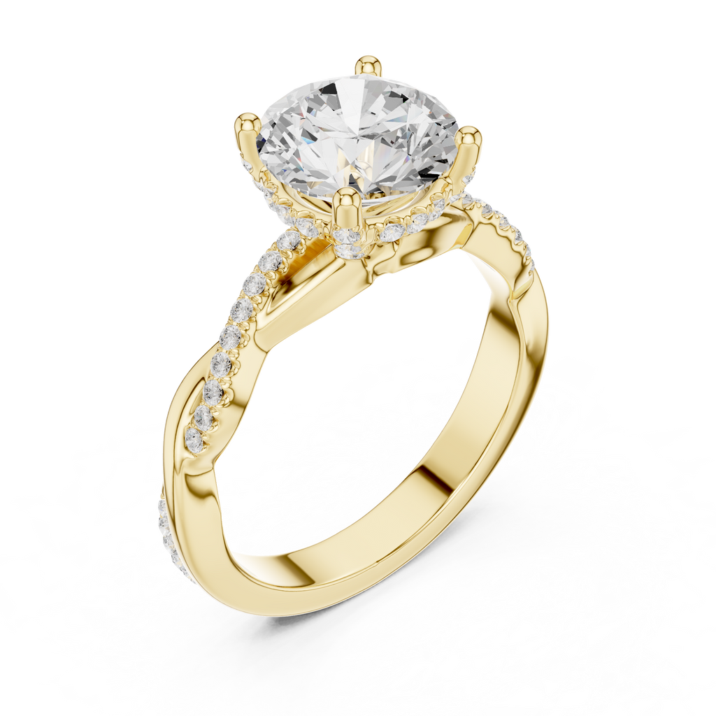 Round Brilliant Cut Twisted Pave Diamond Engagement Ring