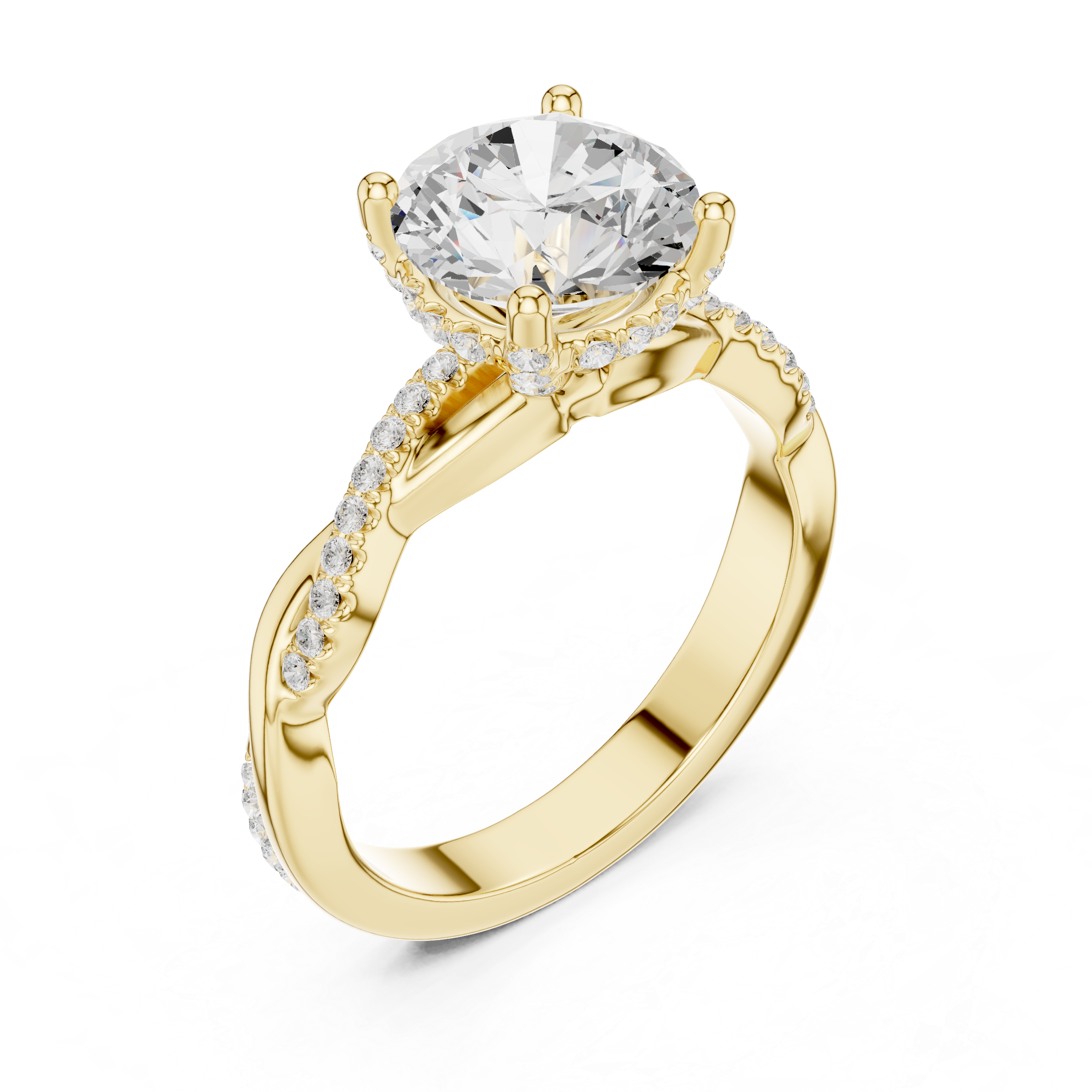 Round Brilliant Cut Twisted Pave Diamond Engagement Ring