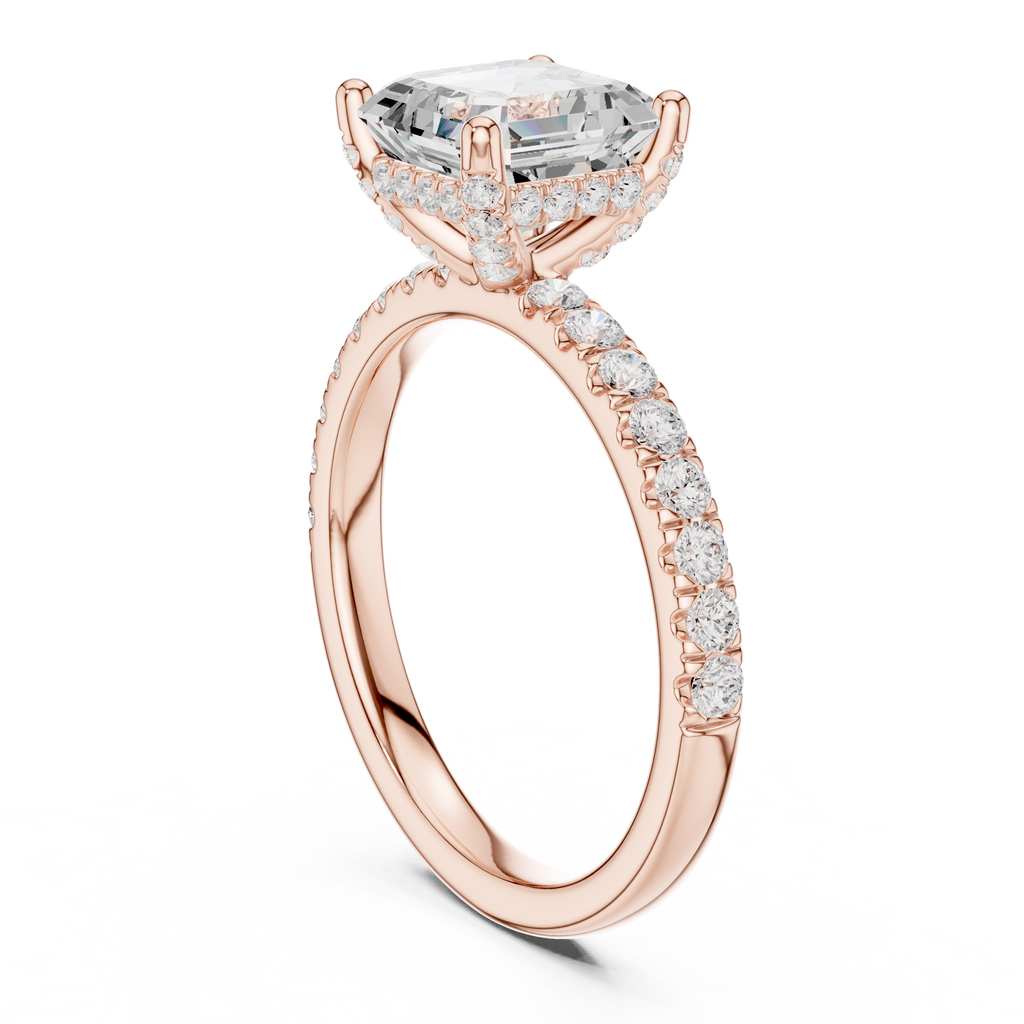 Asscher Cut Pavé Engagement Ring with Hidden Halo
