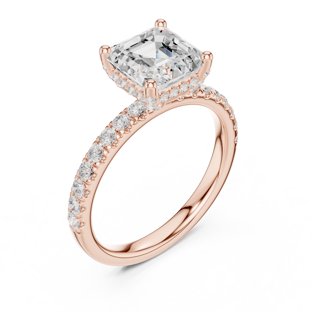 Asscher Cut Pavé Engagement Ring with Hidden Halo