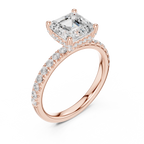 Asscher Cut Pavé Engagement Ring with Hidden Halo