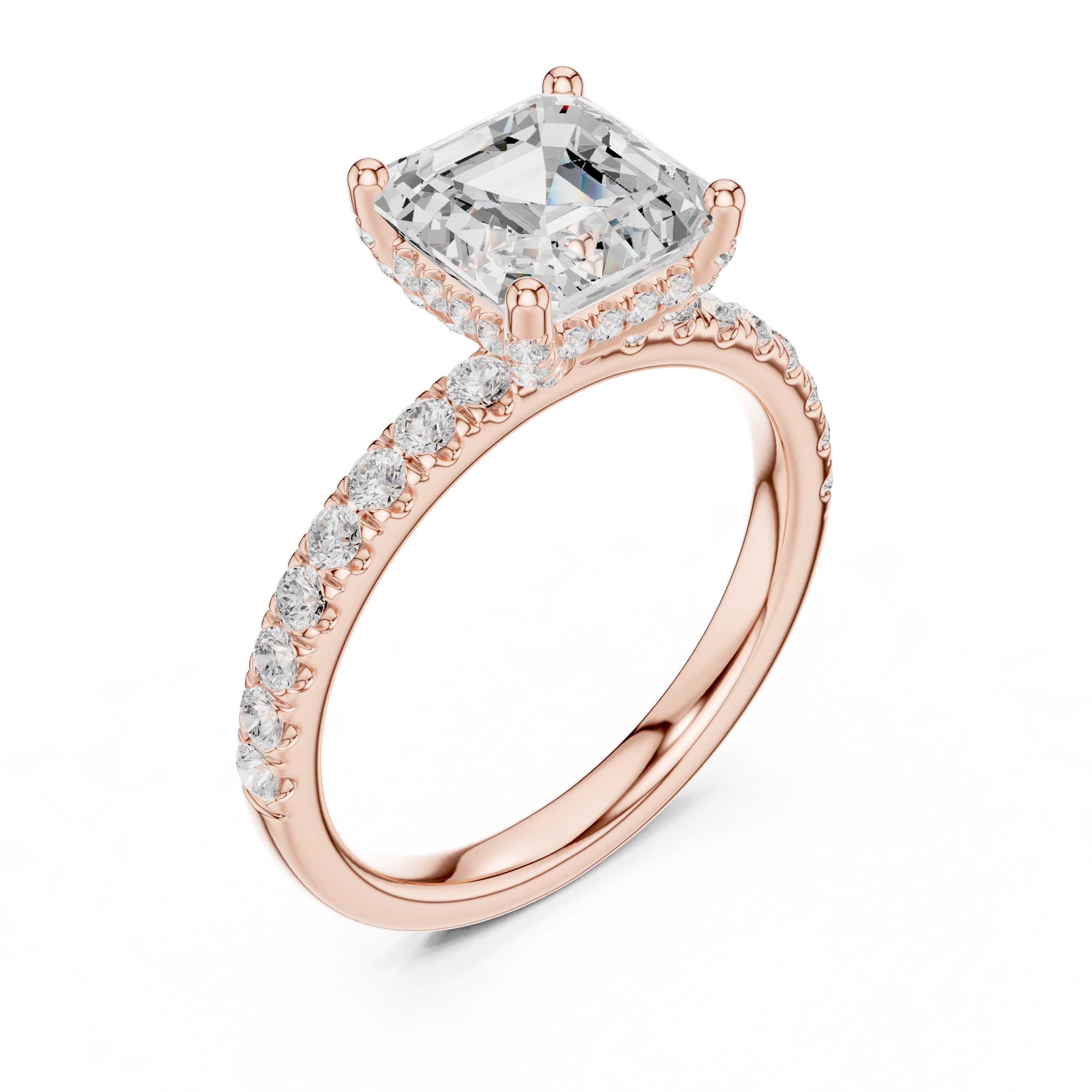 Asscher Cut Pavé Engagement Ring with Hidden Halo