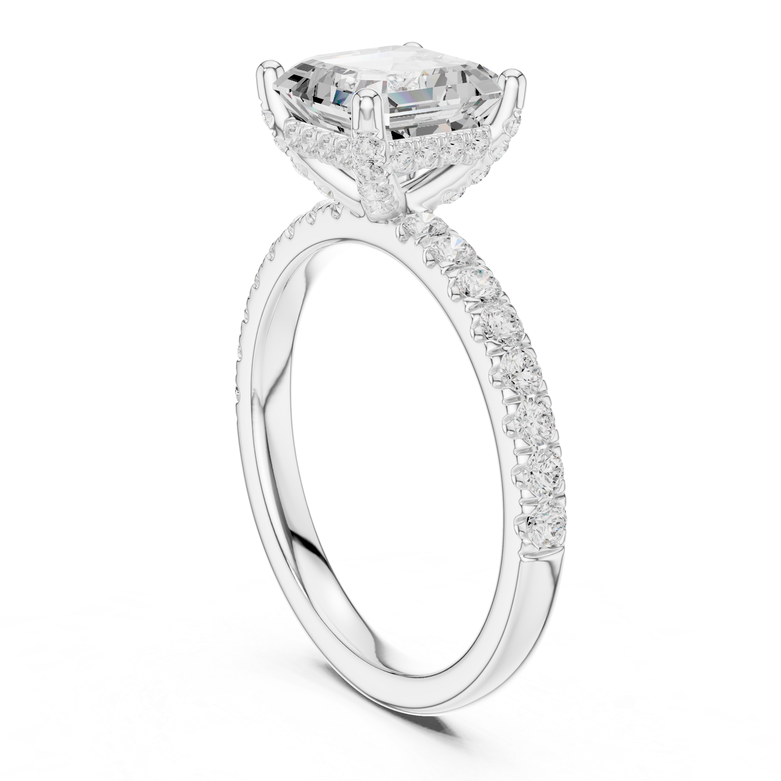Asscher Cut Pavé Engagement Ring with Hidden Halo