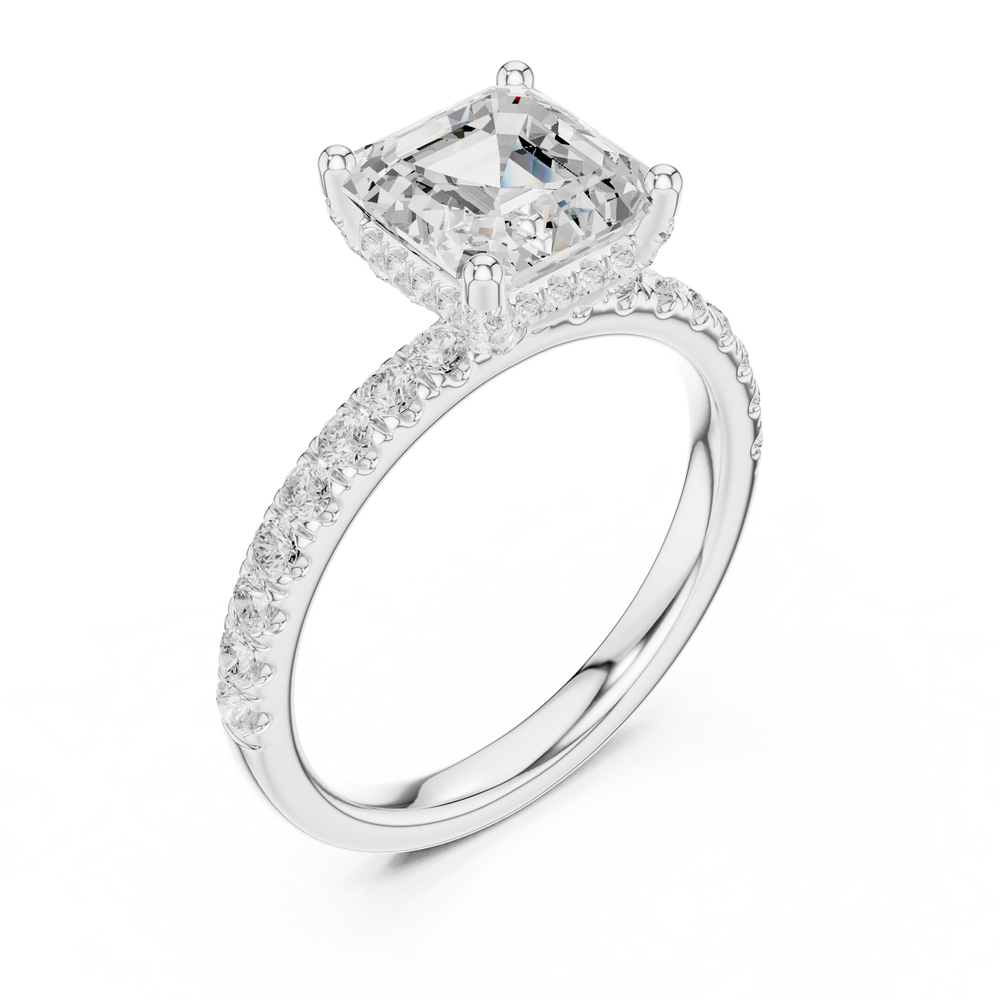 Asscher Cut Pavé Engagement Ring with Hidden Halo