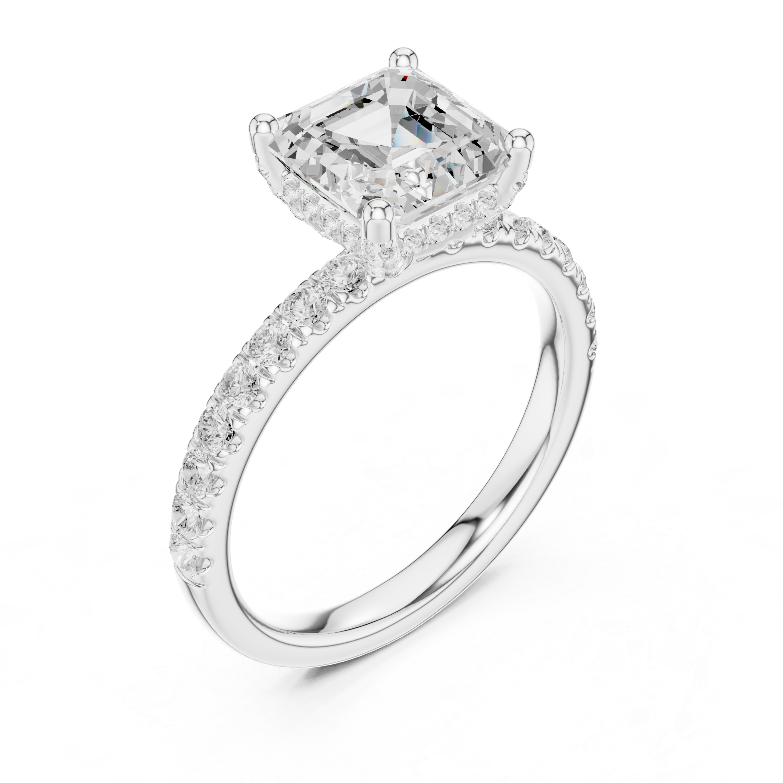 Asscher Cut Pavé Engagement Ring with Hidden Halo