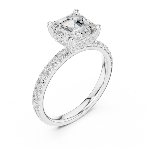Asscher Cut Pavé Engagement Ring with Hidden Halo