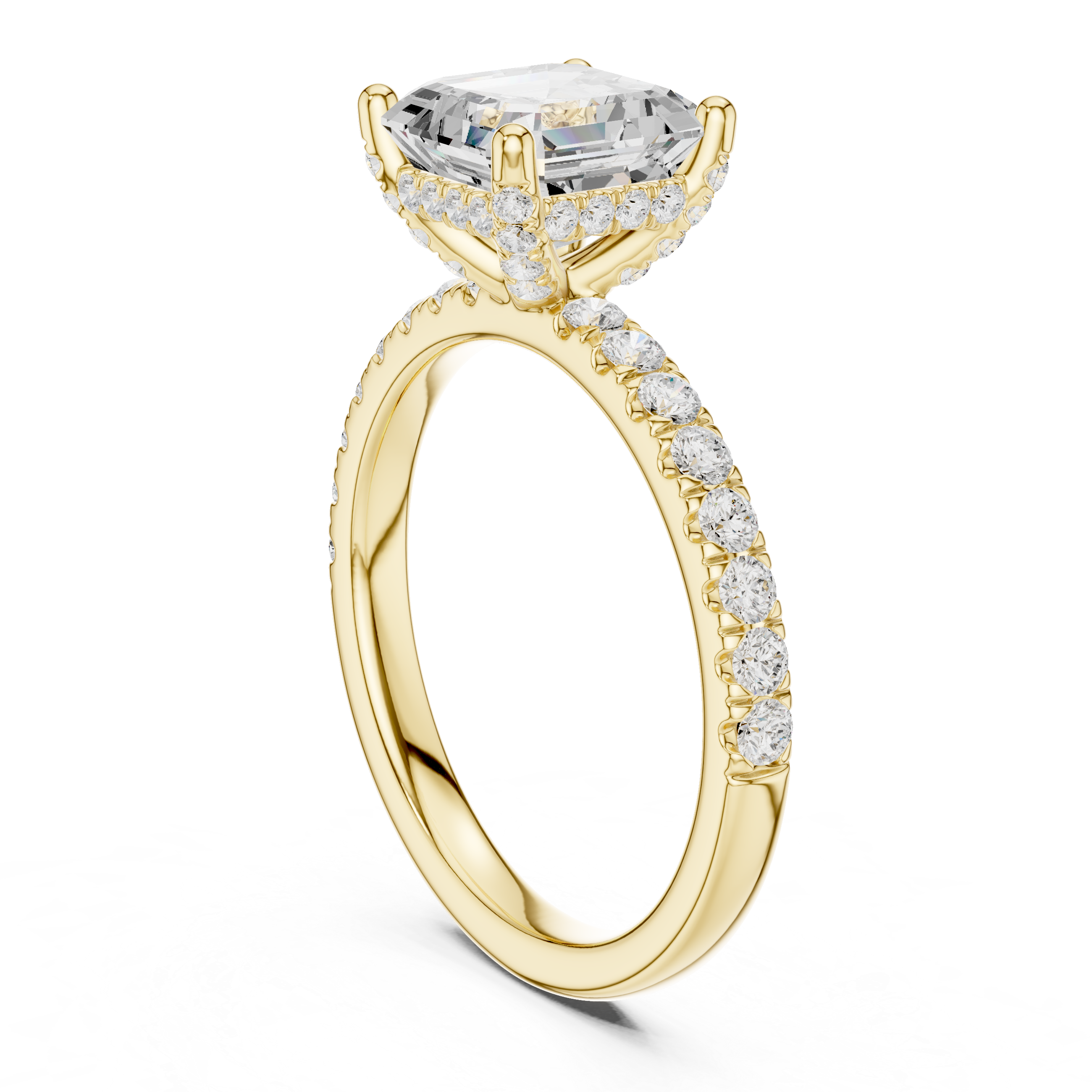 Asscher Cut Pavé Engagement Ring with Hidden Halo