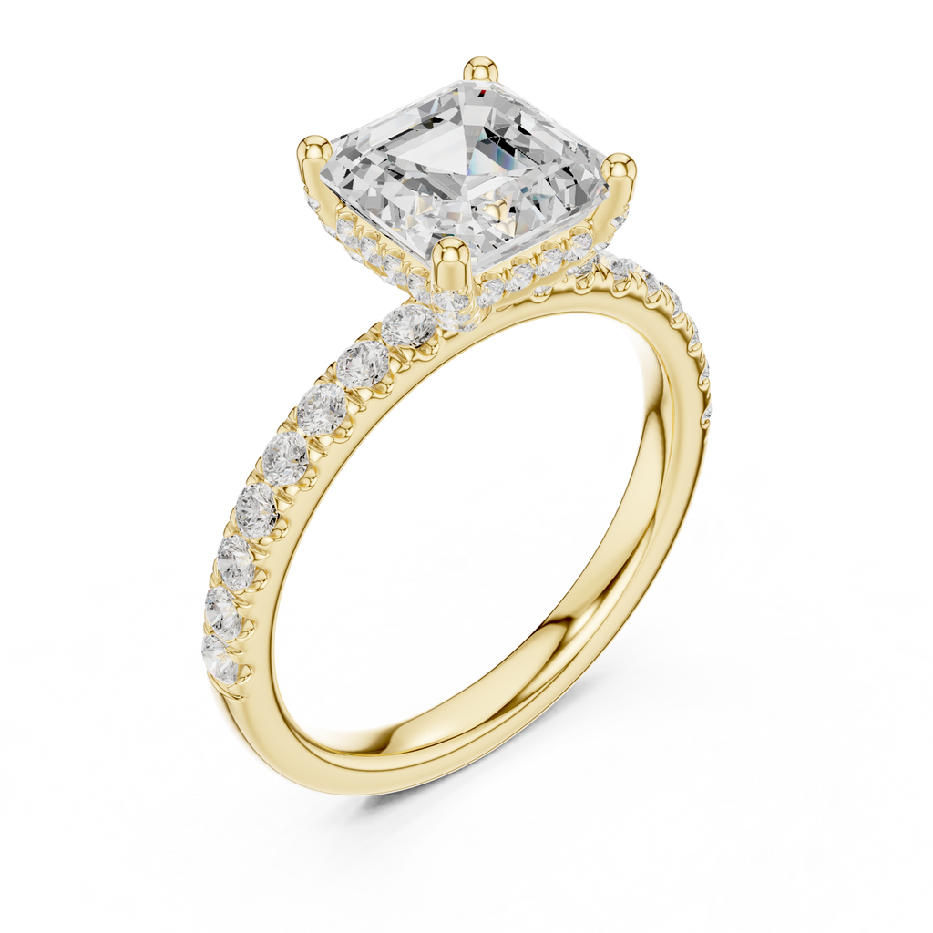 Asscher Cut Pavé Engagement Ring with Hidden Halo