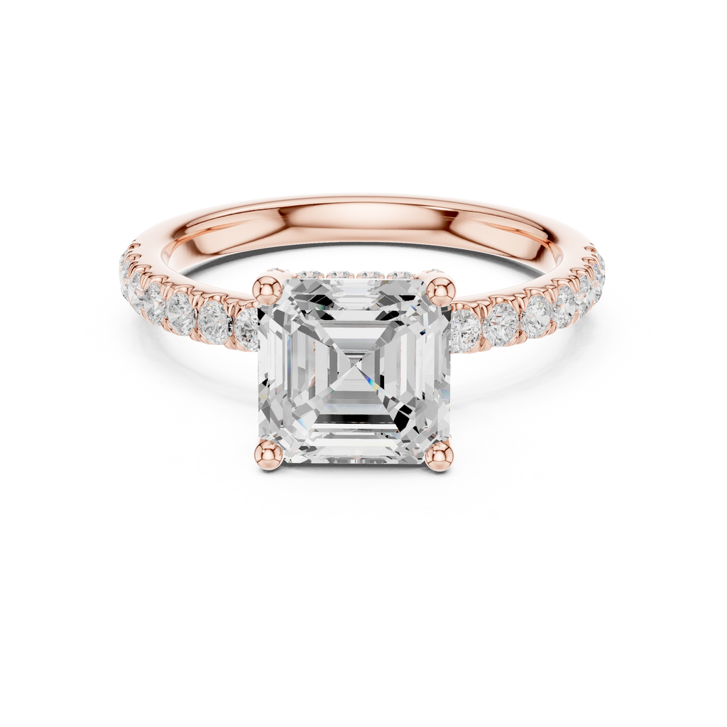 Asscher Cut Pavé Engagement Ring with Hidden Halo